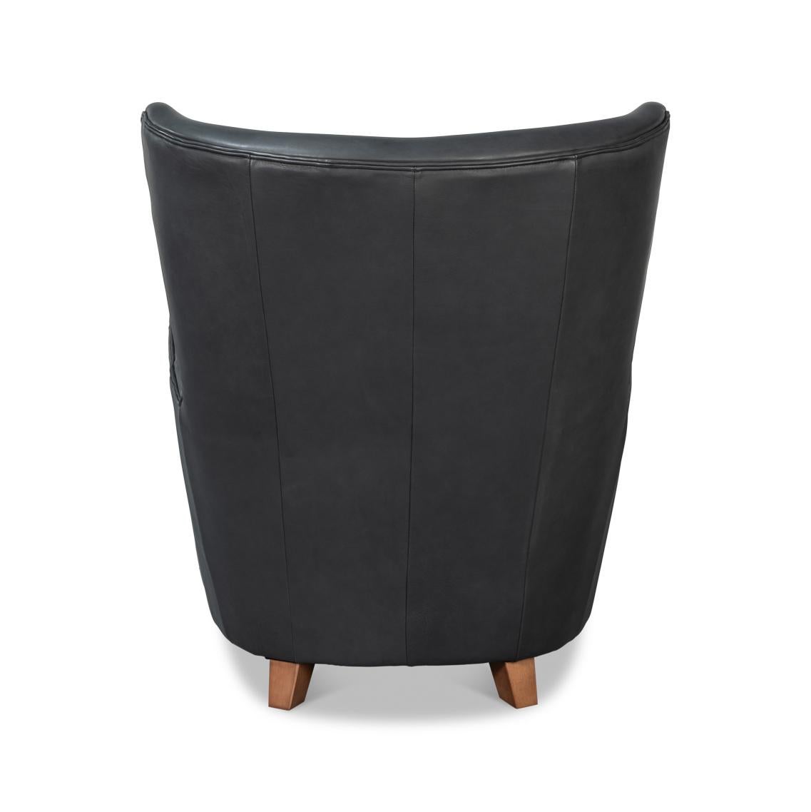 Fauteuil Wing moderne en cuir noir Neuf - En vente à Westwood, NJ