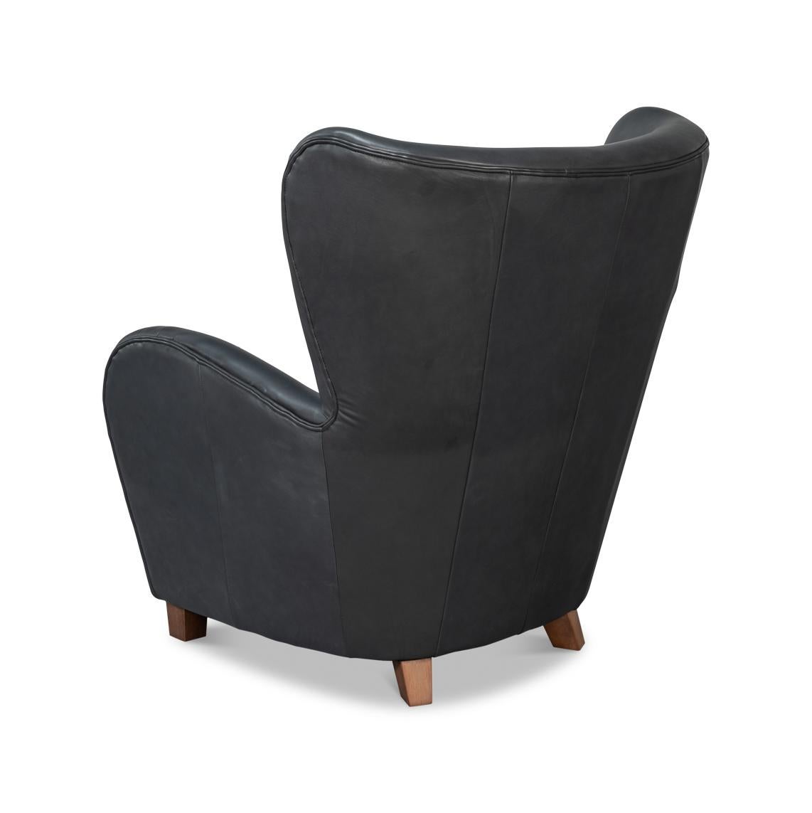 XXIe siècle et contemporain Fauteuil Wing moderne en cuir noir en vente
