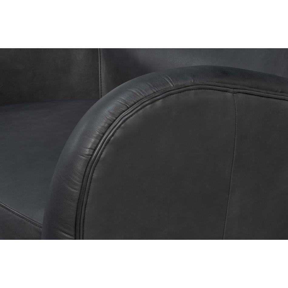 Fauteuil Wing moderne en cuir noir en vente 1