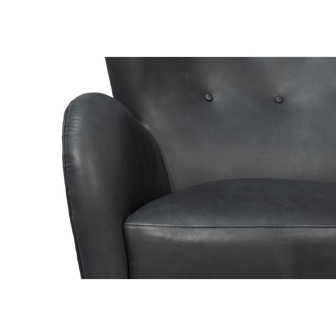 Fauteuil Wing moderne en cuir noir en vente 2