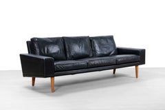 Black Leather Modernist Danish Design Three-Seater Sofa, Denmark, 1960s
