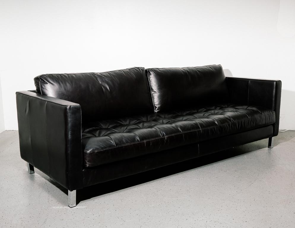 Black Leather Modernist Sofa In Good Condition In Brooklyn, NY