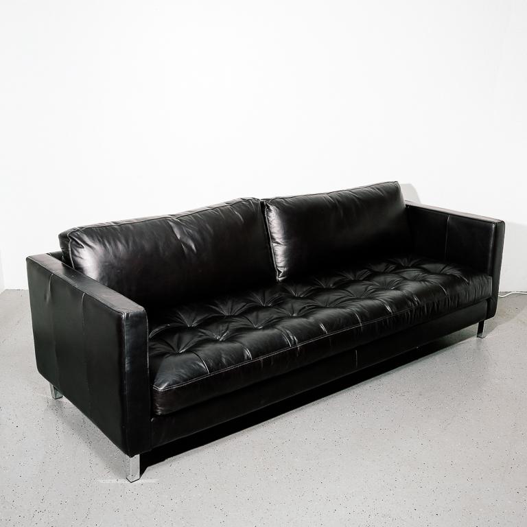 Late 20th Century Black Leather Modernist Sofa