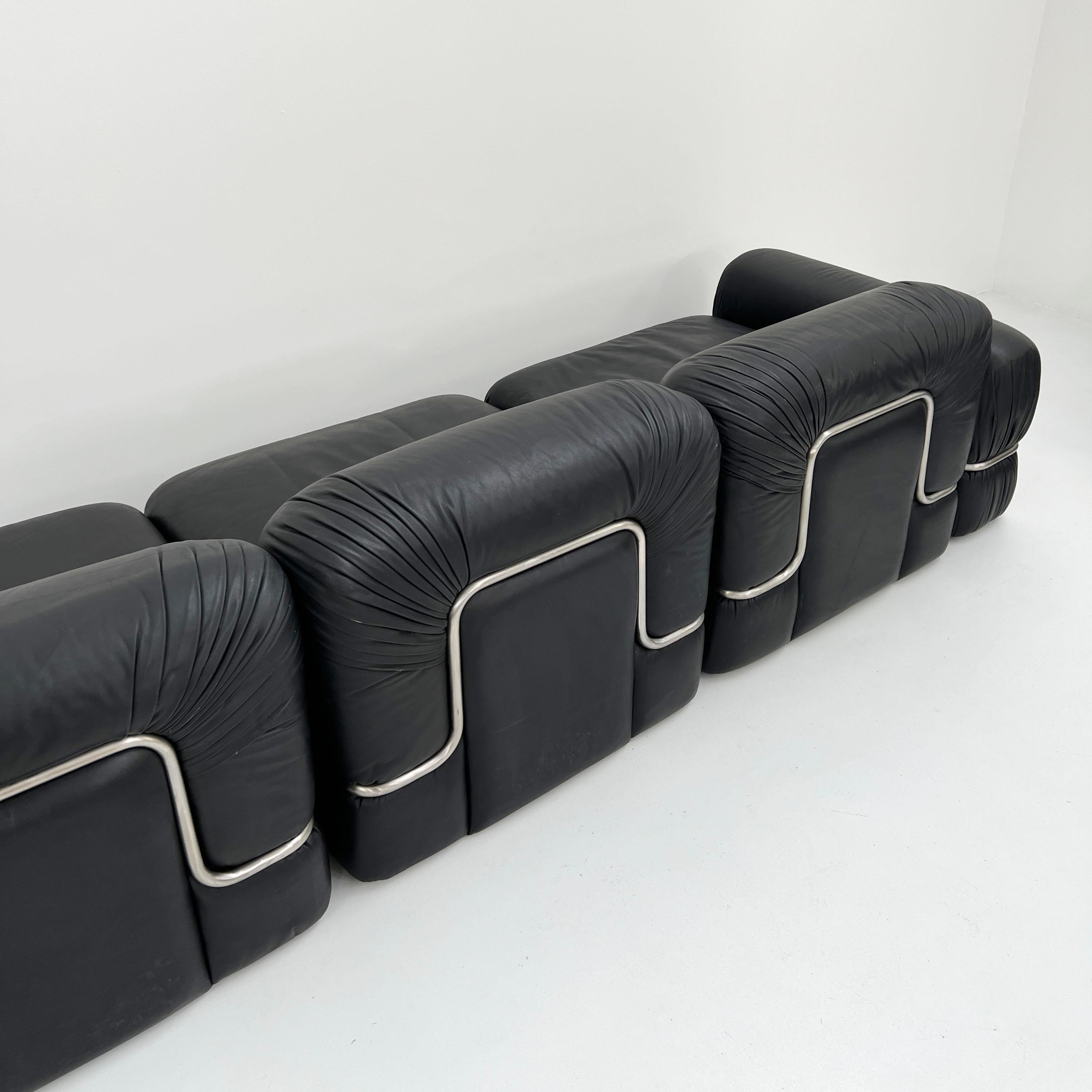 Black Leather Modular Sofa by Rodolfo Bonetto for Tecnosalotto, 1960s 5