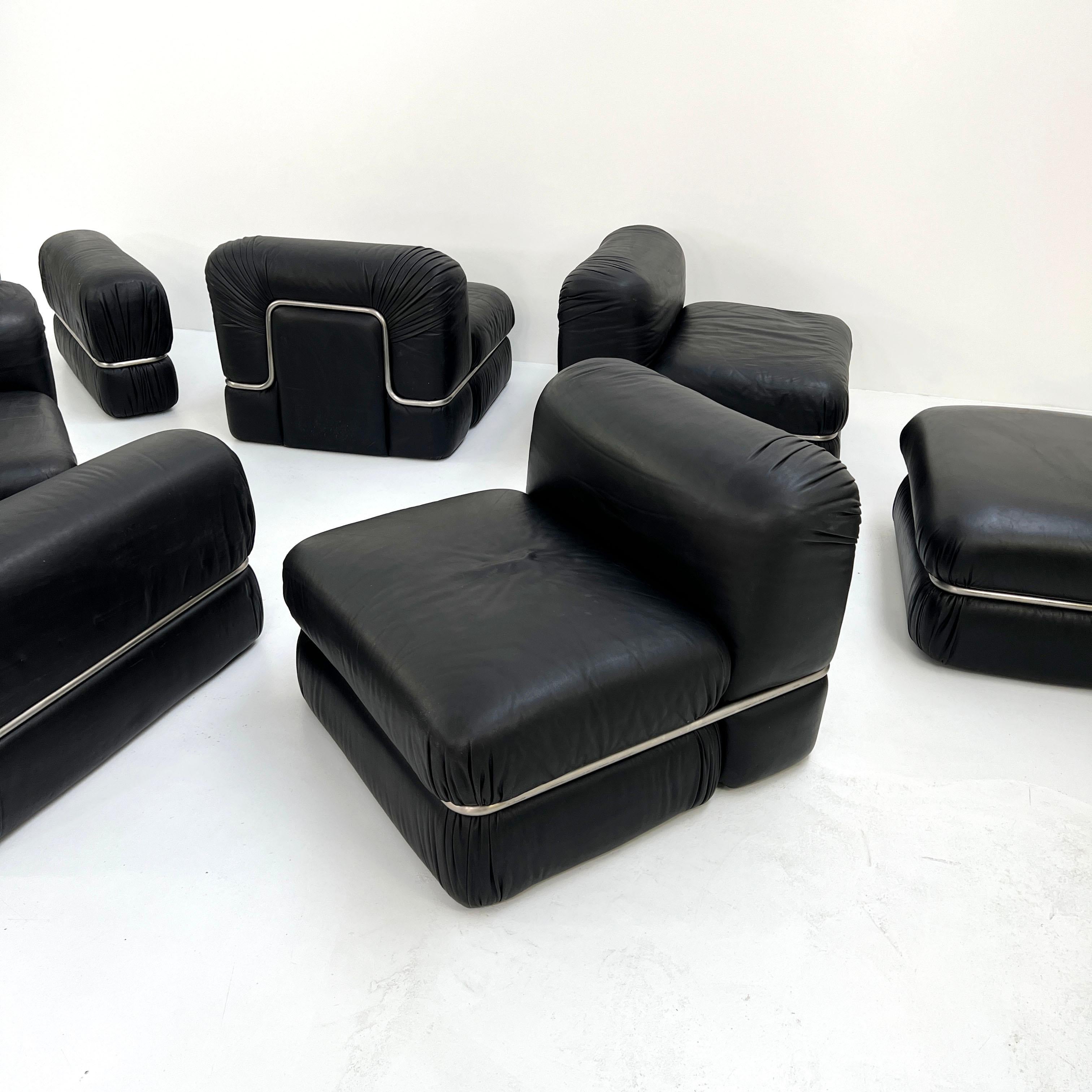 Black Leather Modular Sofa by Rodolfo Bonetto for Tecnosalotto, 1960s 8