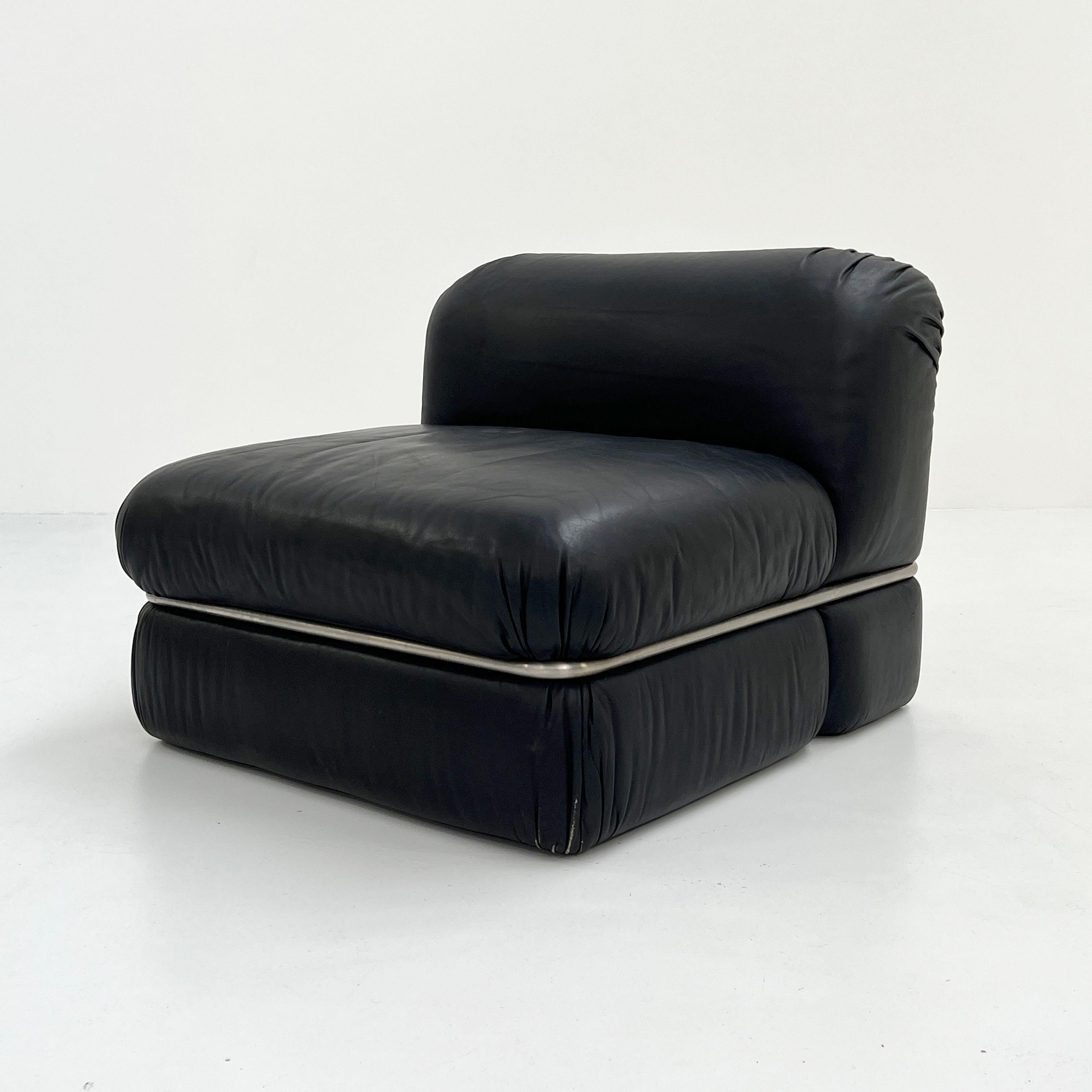 Black Leather Modular Sofa by Rodolfo Bonetto for Tecnosalotto, 1960s 9