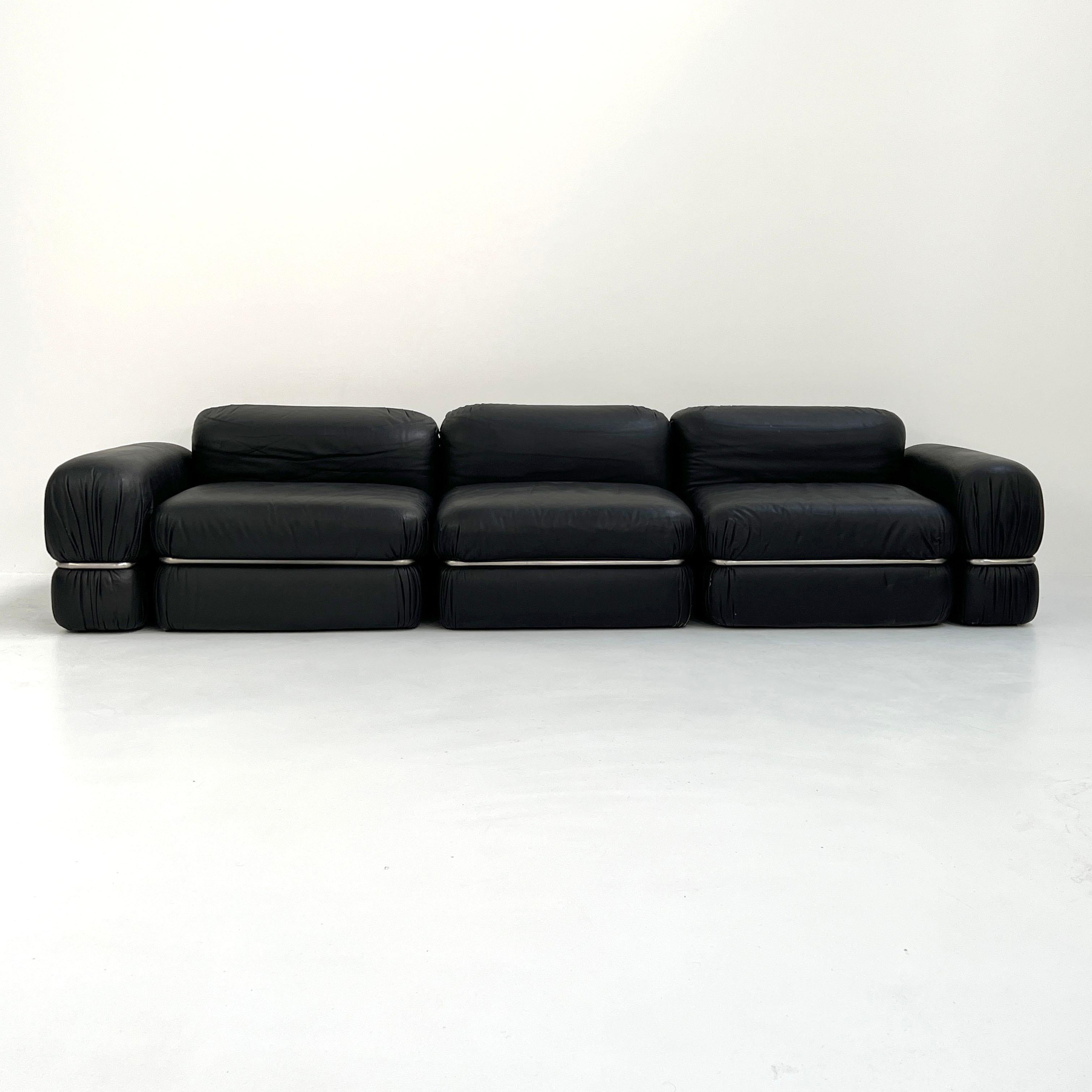 Mid-20th Century Black Leather Modular Sofa by Rodolfo Bonetto for Tecnosalotto, 1960s
