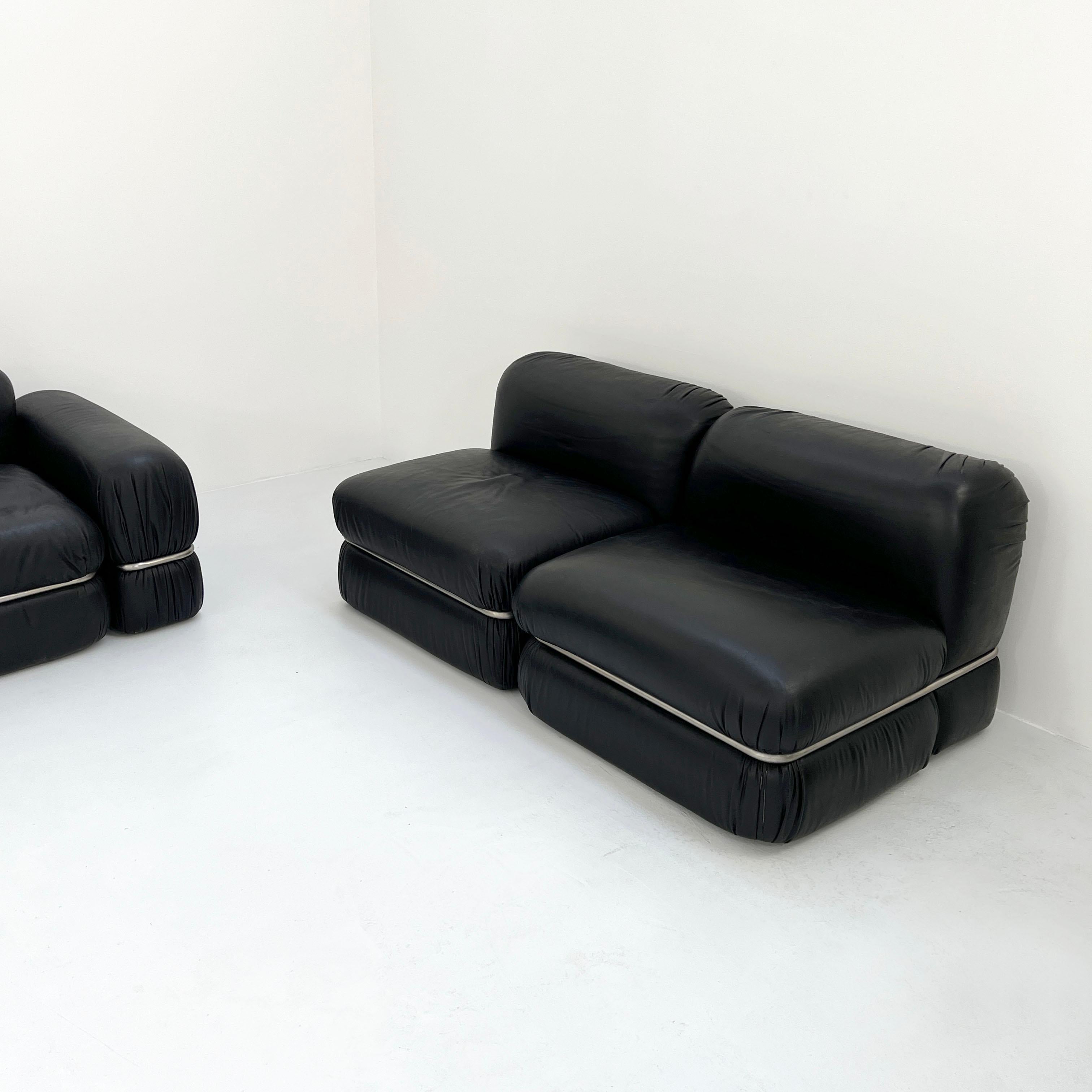 Metal Black Leather Modular Sofa by Rodolfo Bonetto for Tecnosalotto, 1960s