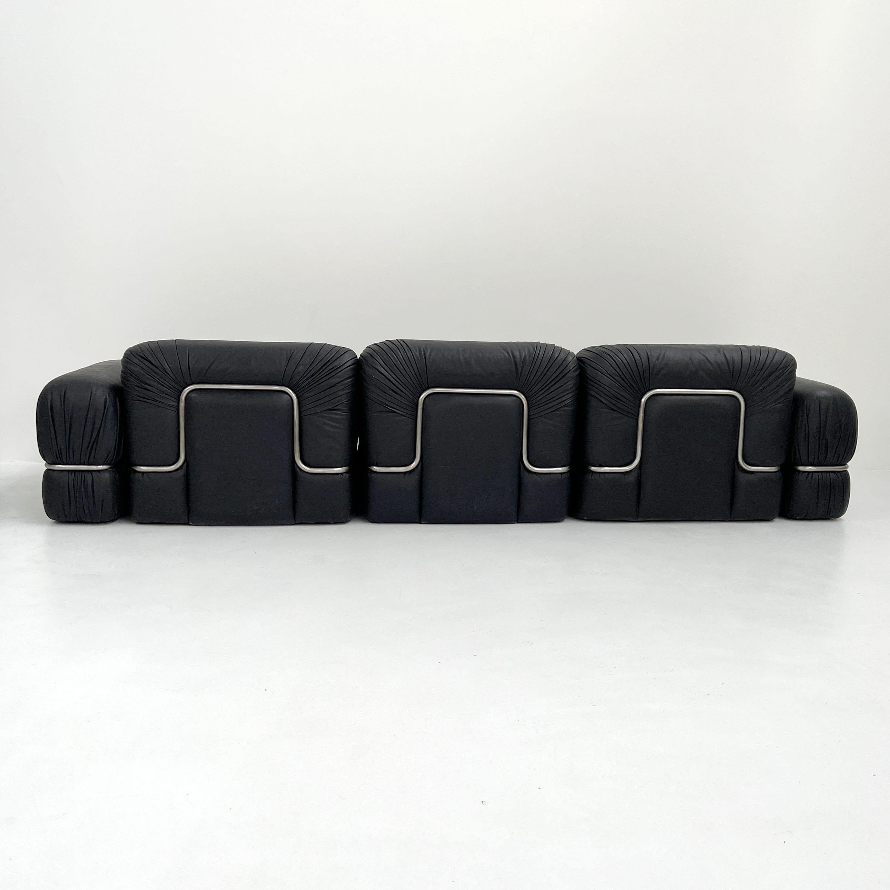 Black Leather Modular Sofa by Rodolfo Bonetto for Tecnosalotto, 1960s 1