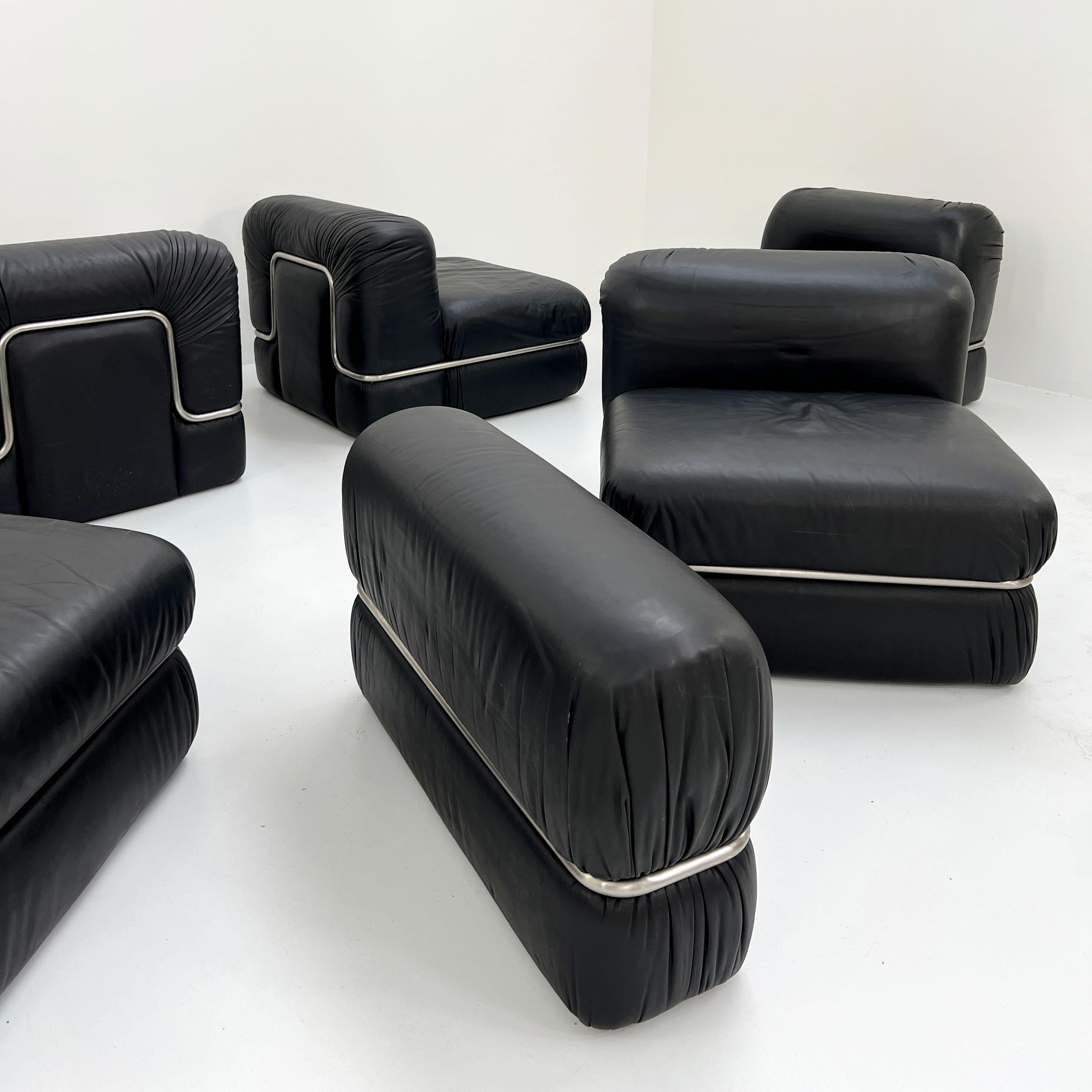 Black Leather Modular Sofa by Rodolfo Bonetto for Tecnosalotto, 1960s 2