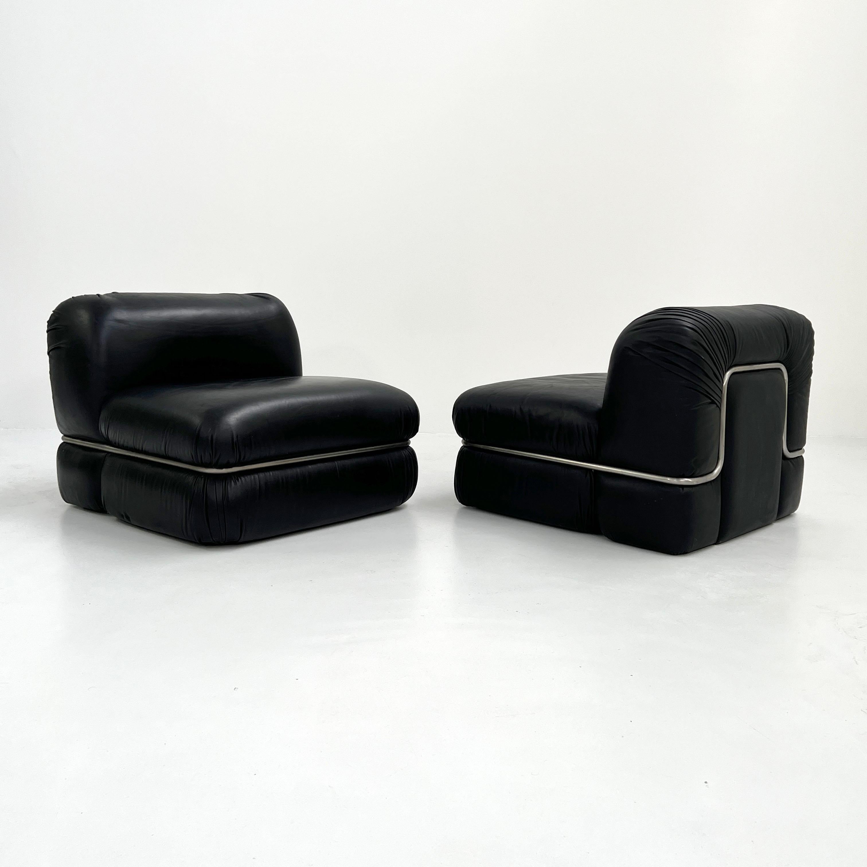Black Leather Modular Sofa by Rodolfo Bonetto for Tecnosalotto, 1960s 3
