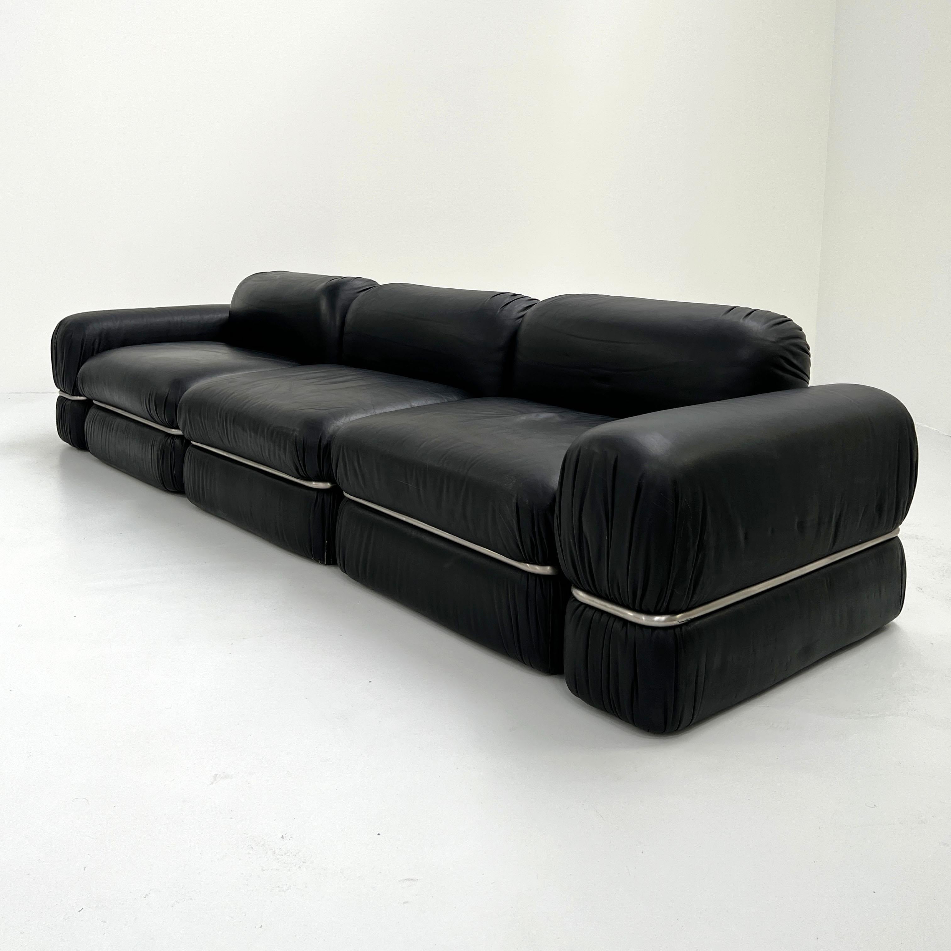 Black Leather Modular Sofa by Rodolfo Bonetto for Tecnosalotto, 1960s 4
