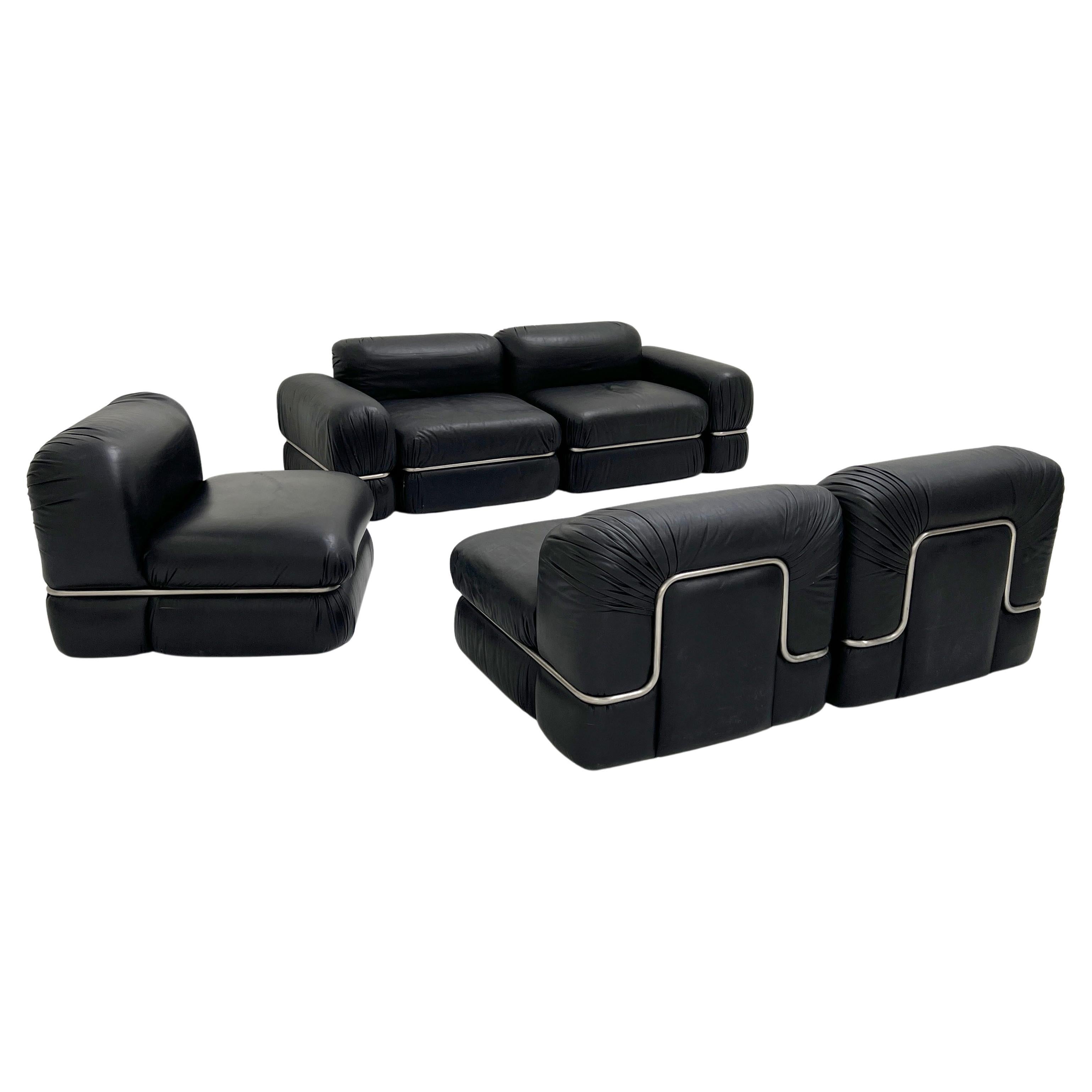 Black Leather Modular Sofa by Rodolfo Bonetto for Tecnosalotto, 1960s