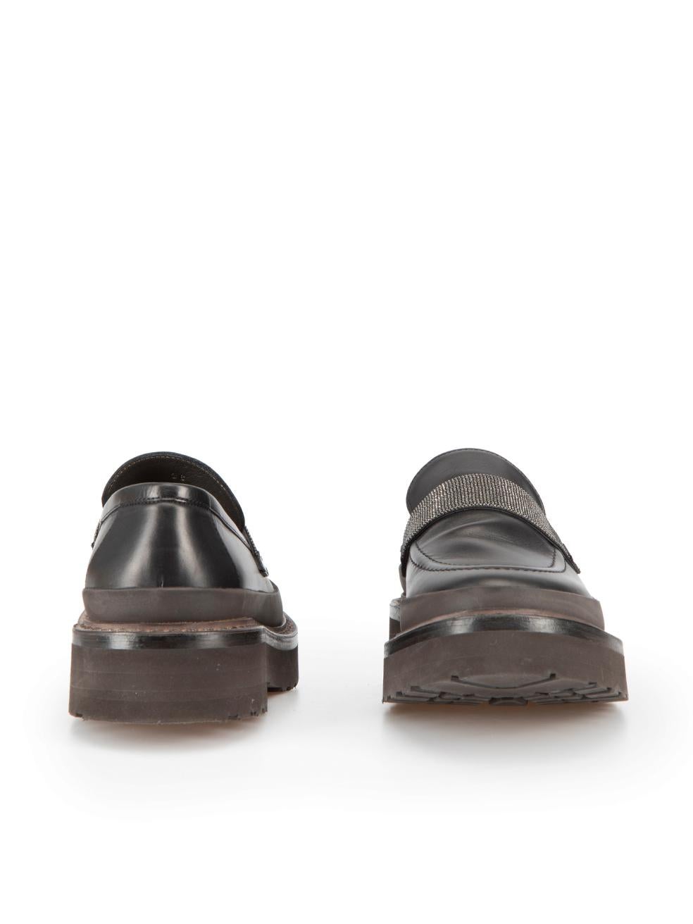 Brunello Cucinelli Black Leather Monili Strap Platform Loafers Size IT 36 In Good Condition In London, GB