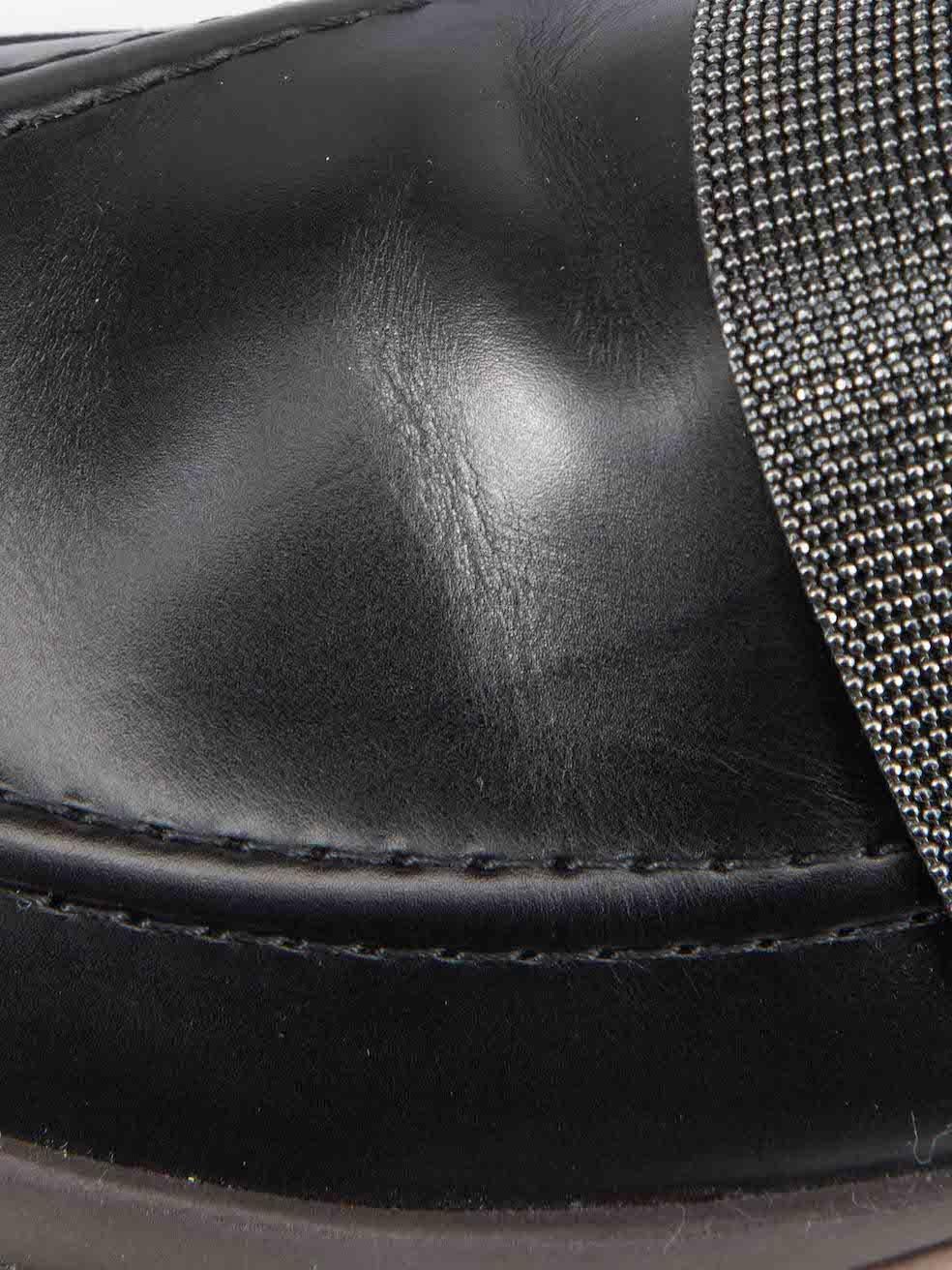 Brunello Cucinelli Black Leather Monili Strap Platform Loafers Size IT 36 1