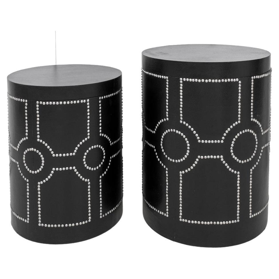 Black Leather Nesting End Table / Storage Box, Set of 2