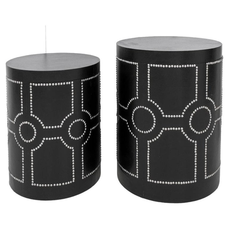 Black Leather Nesting End Table / Storage Box, Set of 2 For Sale at 1stDibs