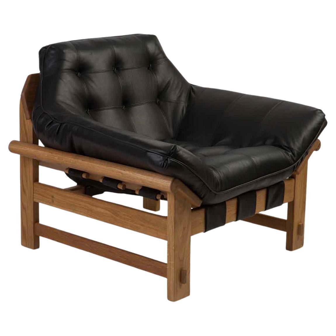 Black Leather Ojai Lounge Chair by Lawson-Fenning For Sale