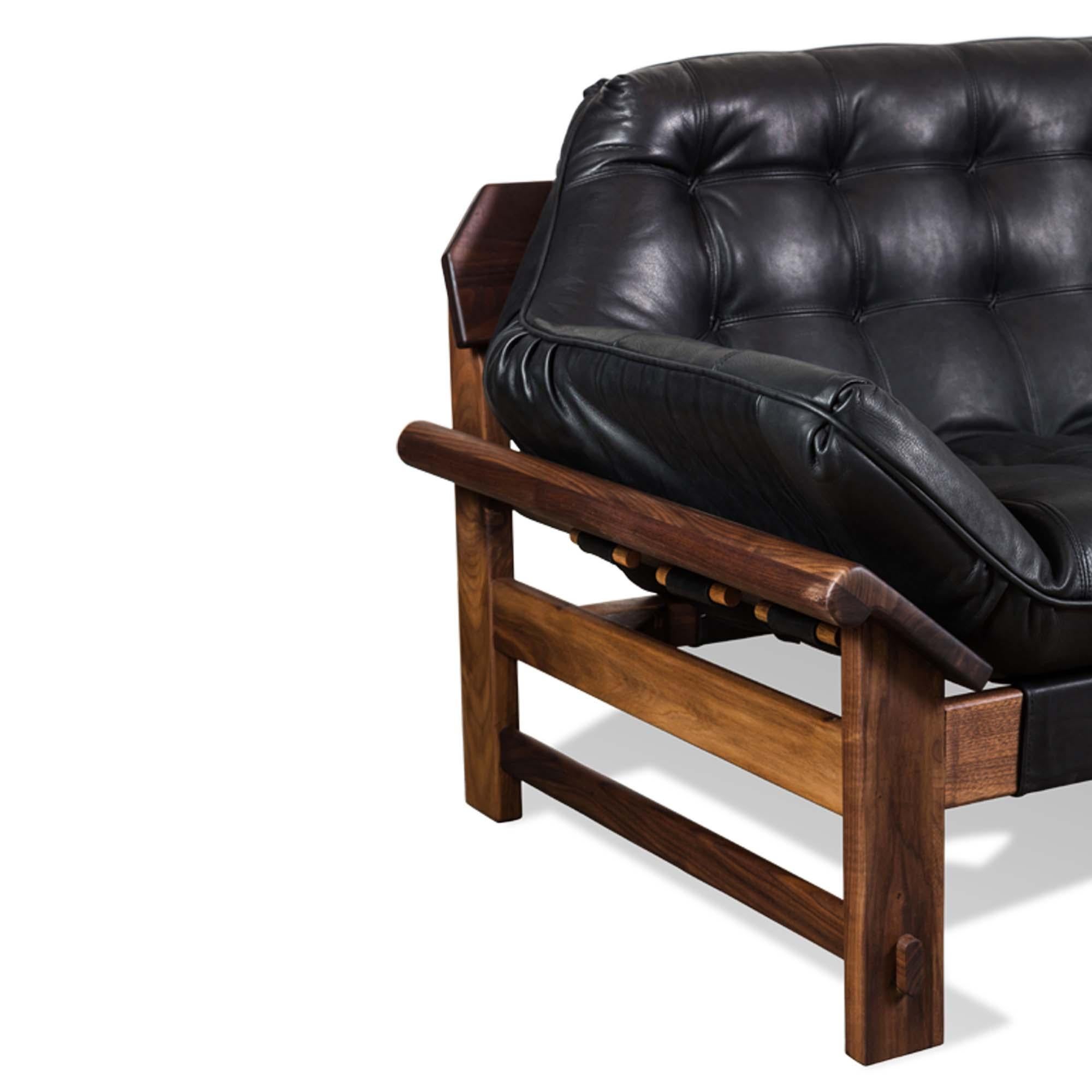 Mid-Century Modern Black Leather Ojai Sofa by Lawson-Fenning For Sale
