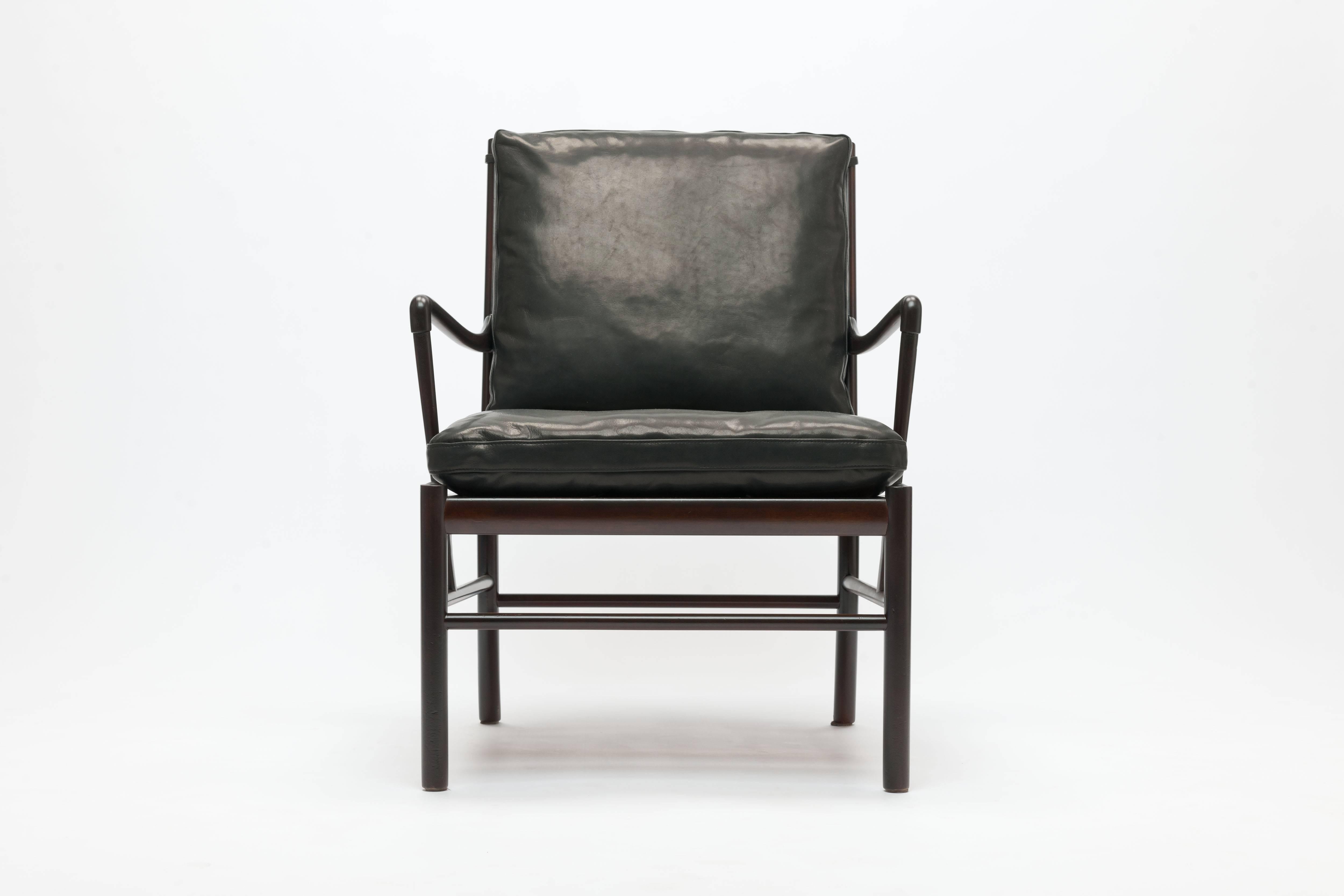 Danish Black Leather Ole Wanscher Colonial Chair by Poul Jeppesen, Denmark