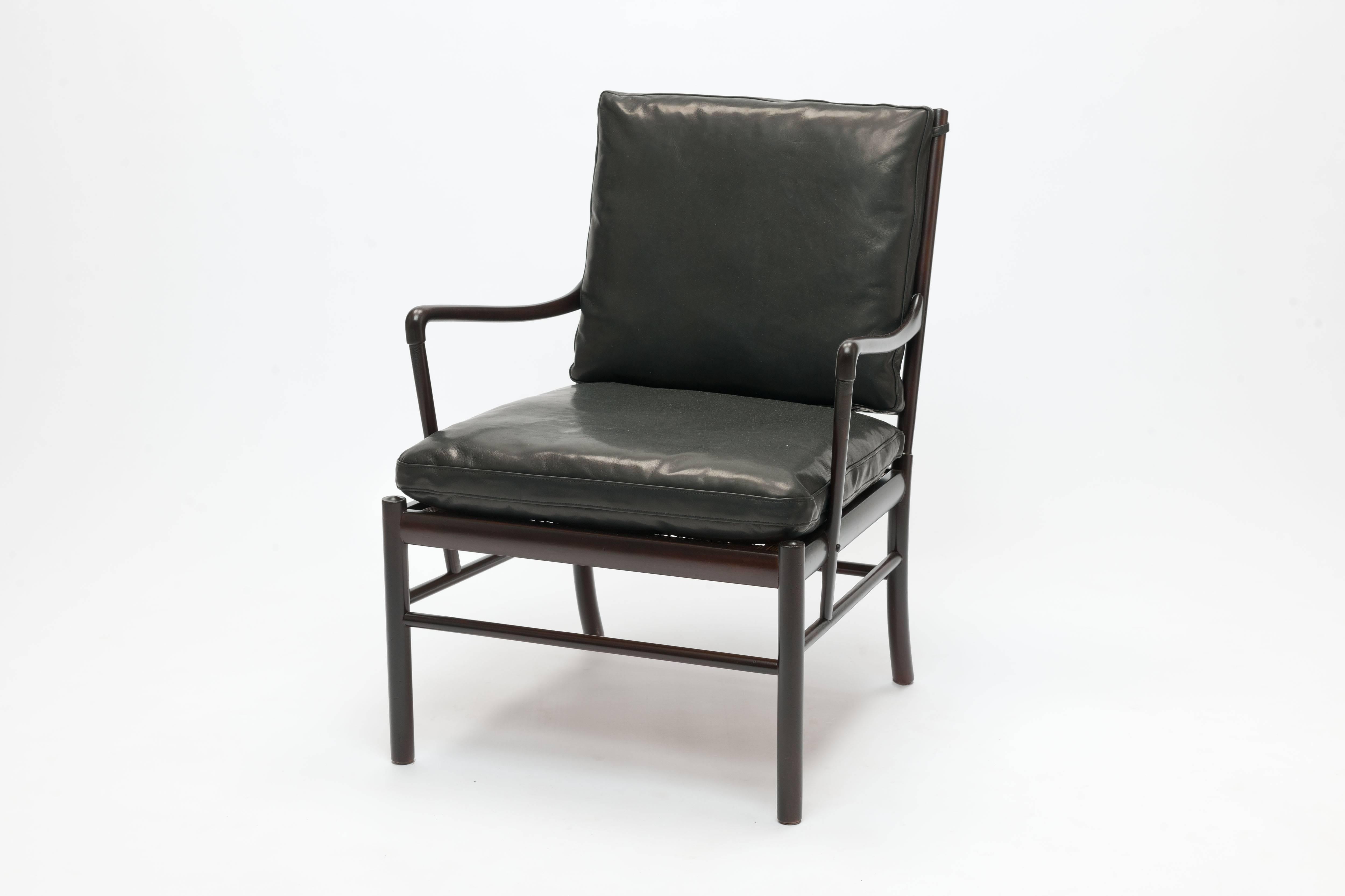 Black Leather Ole Wanscher Colonial Chair by Poul Jeppesen, Denmark In Excellent Condition In Utrecht, NL