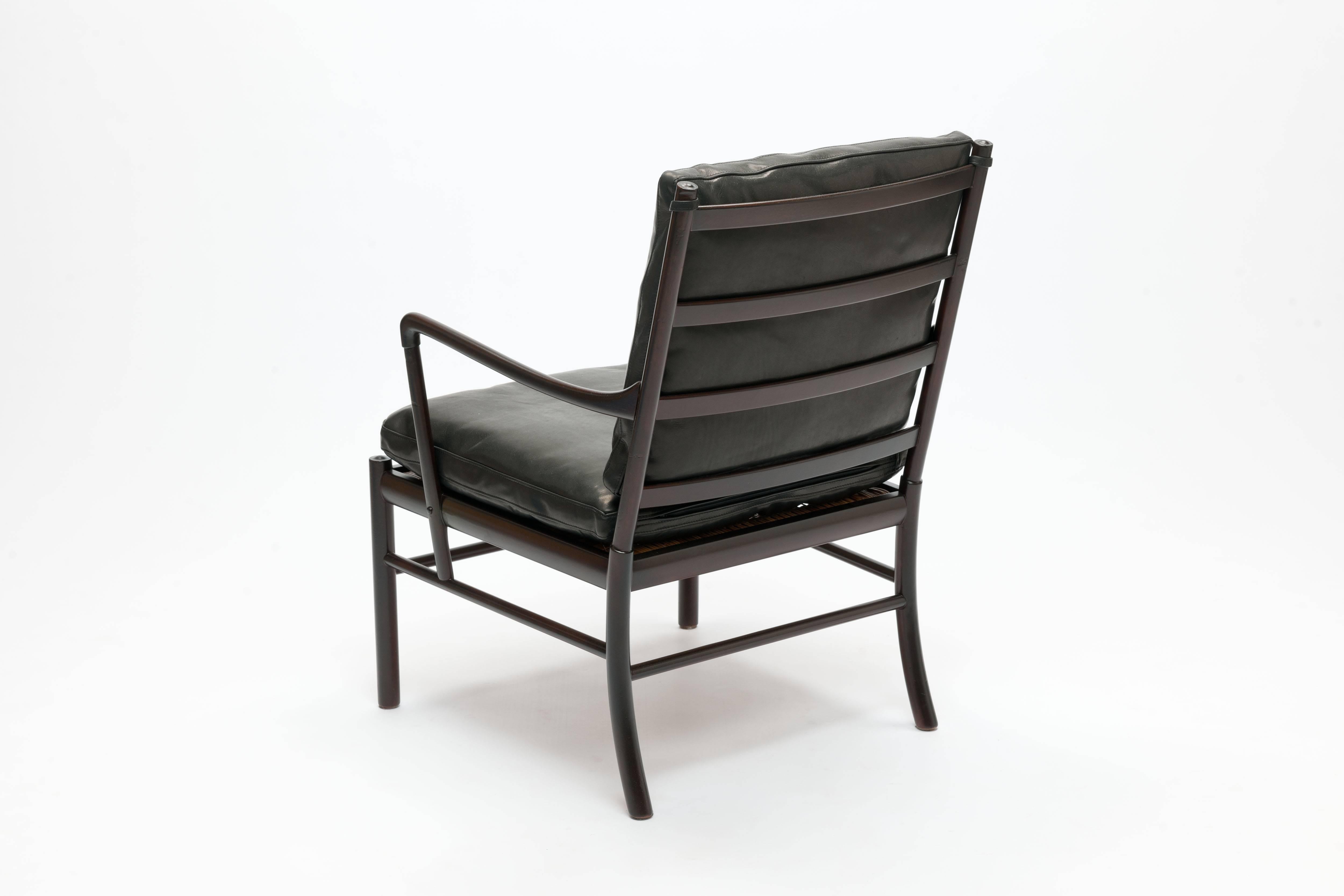 Mid-20th Century Black Leather Ole Wanscher Colonial Chair by Poul Jeppesen, Denmark