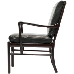 Black Leather Ole Wanscher Colonial Chair by Poul Jeppesen, Denmark