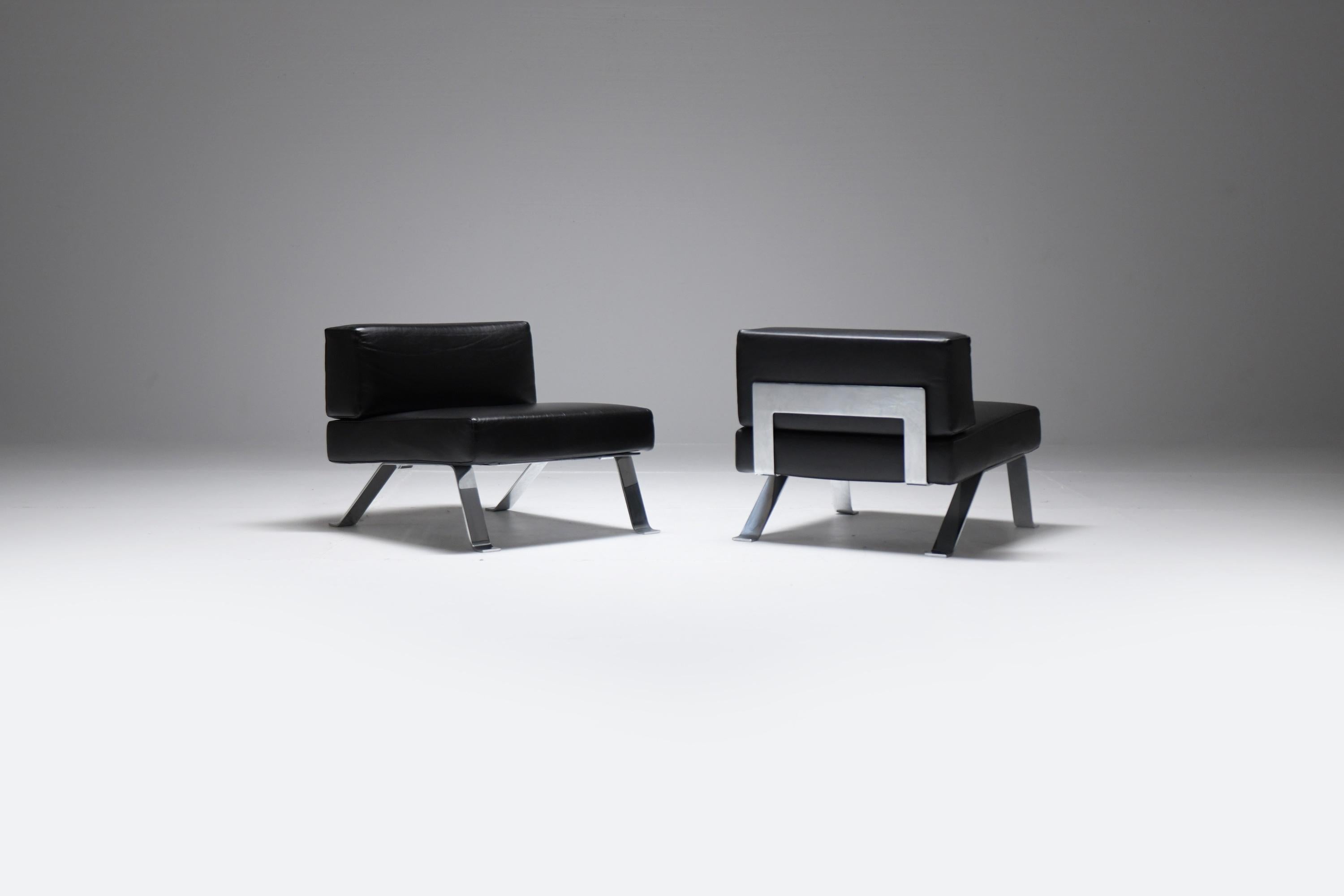 Italian Black leather Ombra 512 lounge chairs by Charlotte Perriand for Cassina Italy For Sale