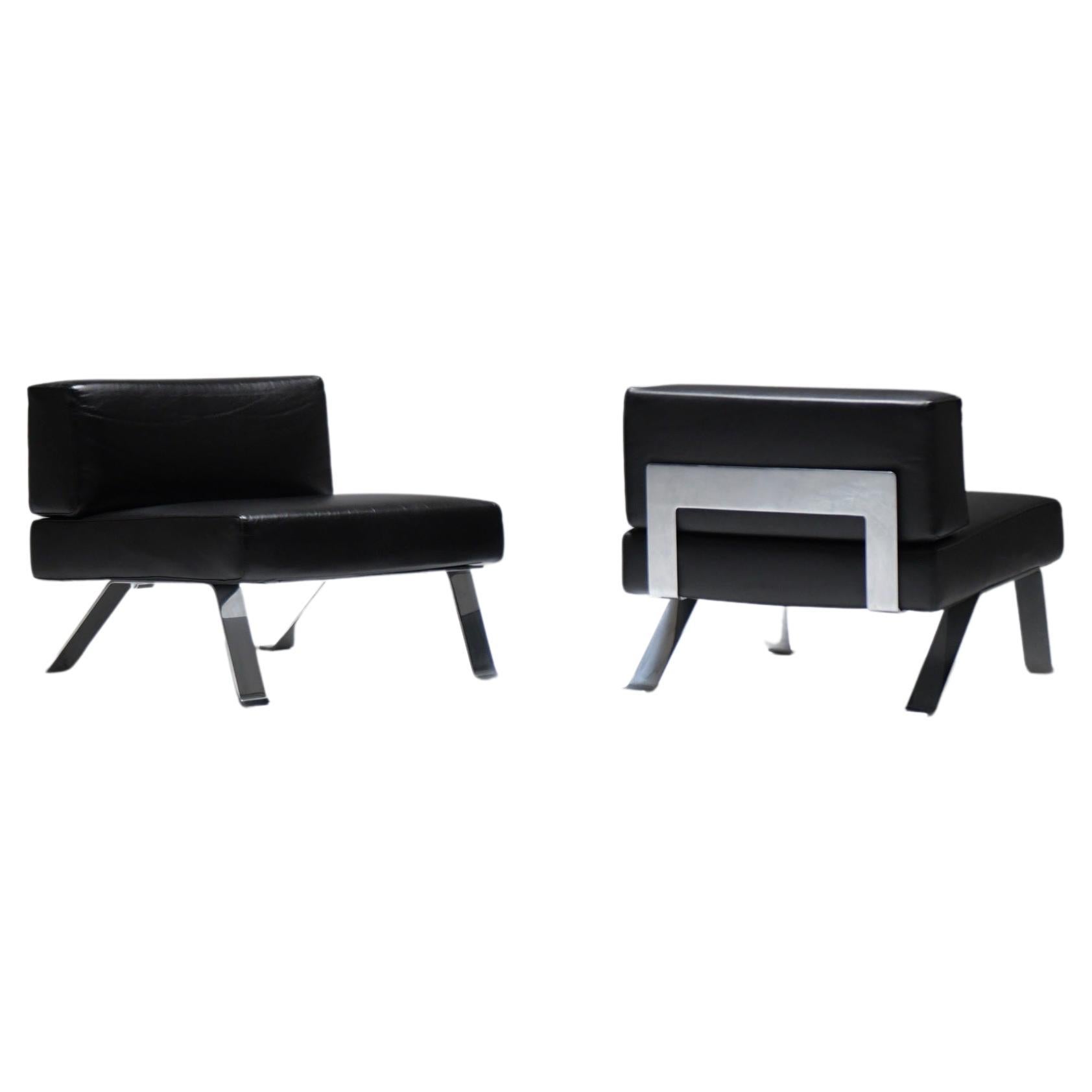 Black leather Ombra 512 lounge chairs by Charlotte Perriand for Cassina Italy
