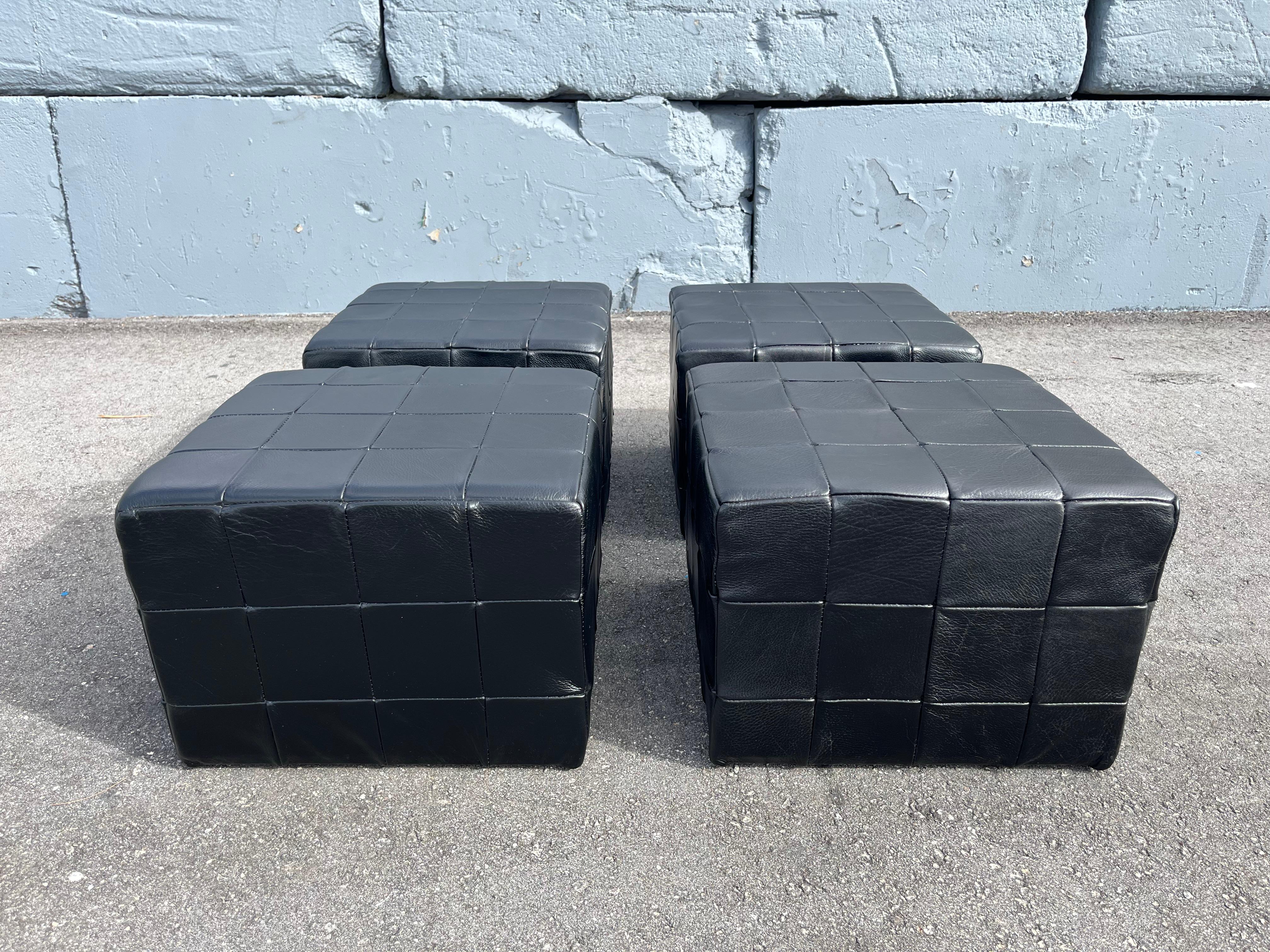 Black Leather Ottoman, Made in Denmark, Leather Patchwork, De Sede Style, Table in vendita 3