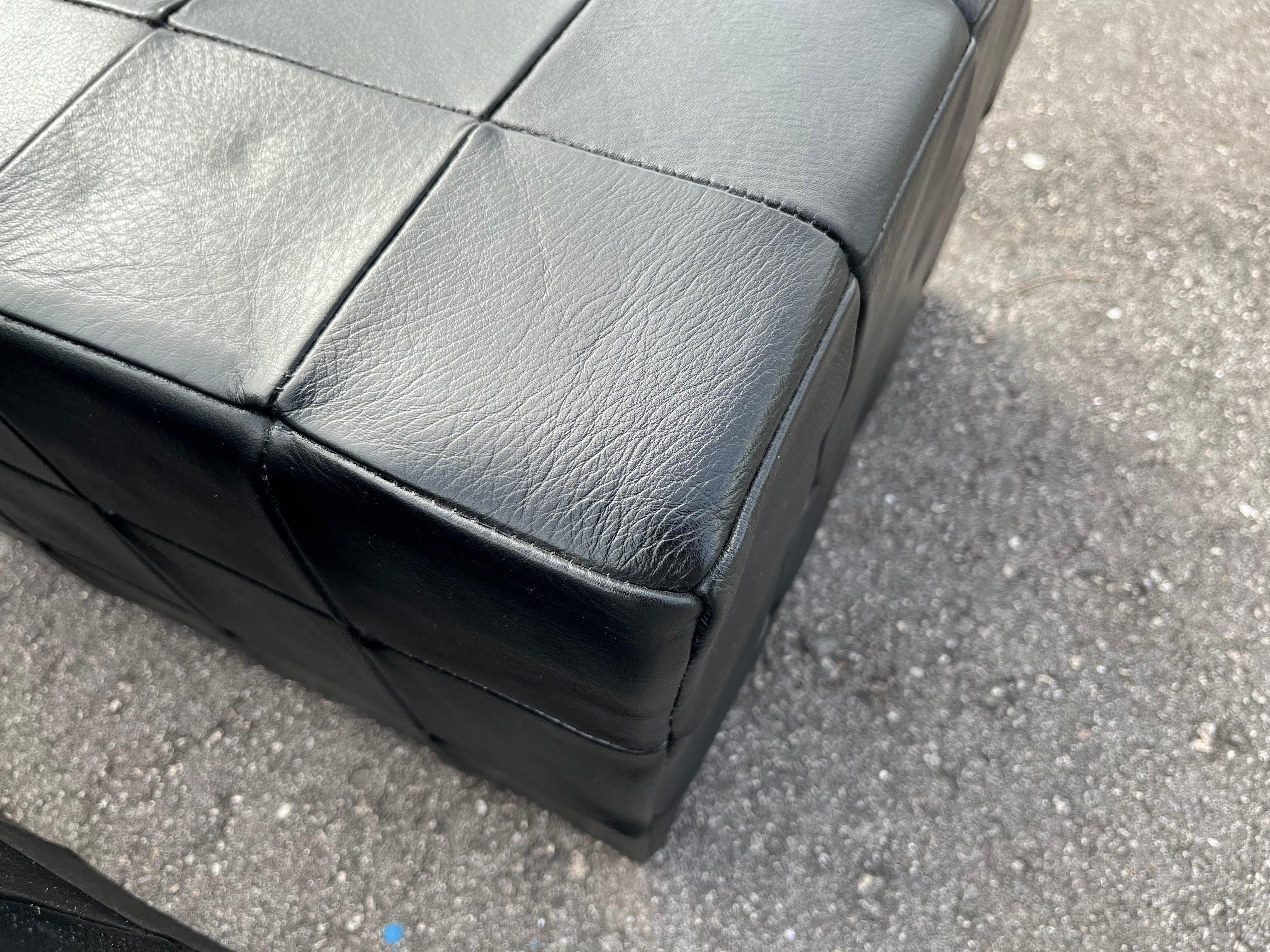 Black Leather Ottoman, Made in Denmark, Leather Patchwork, De Sede Style, Table in vendita 4