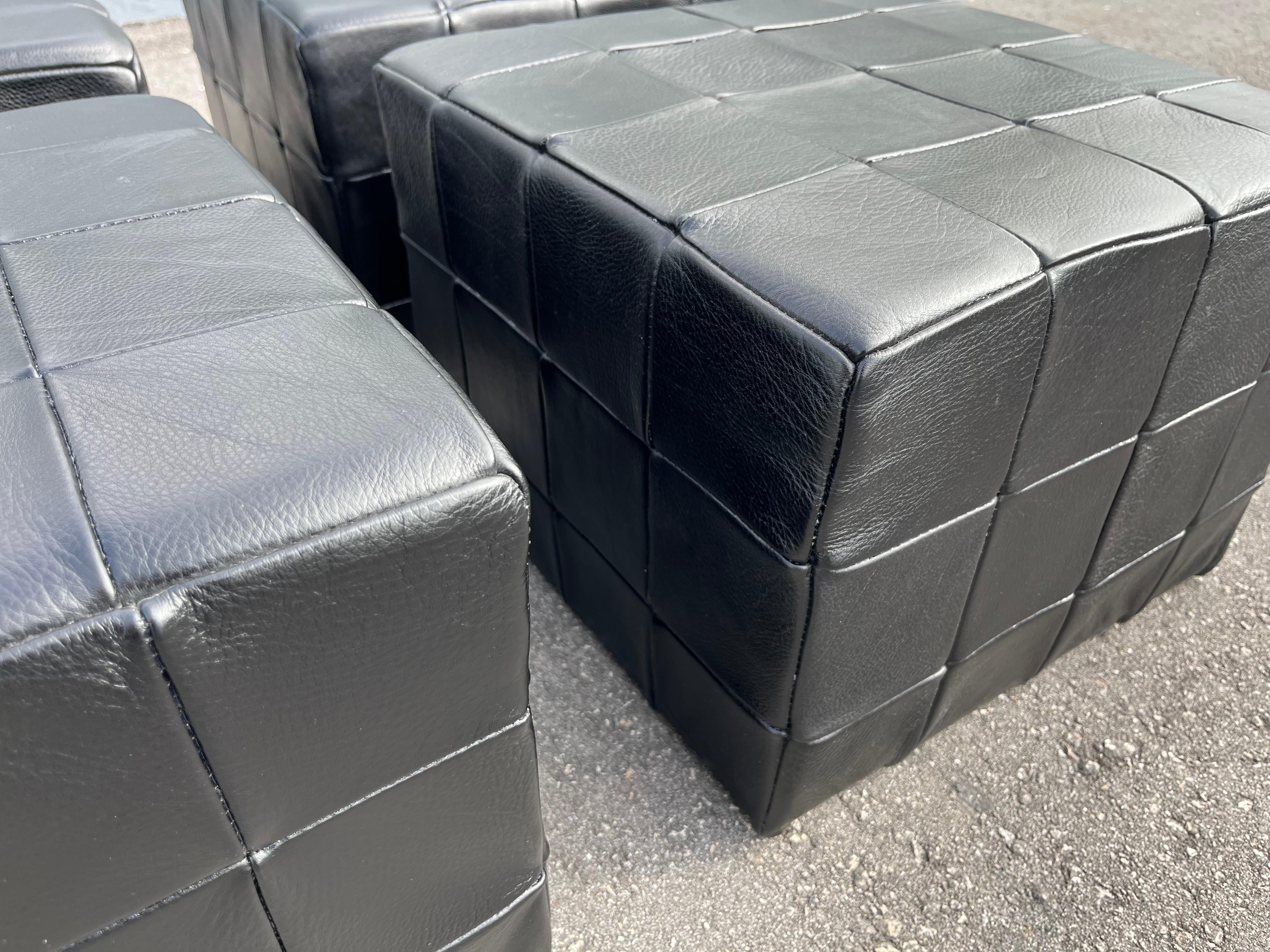 Black Leather Ottoman, Made in Denmark, Leather Patchwork, De Sede Style, Table in vendita 6