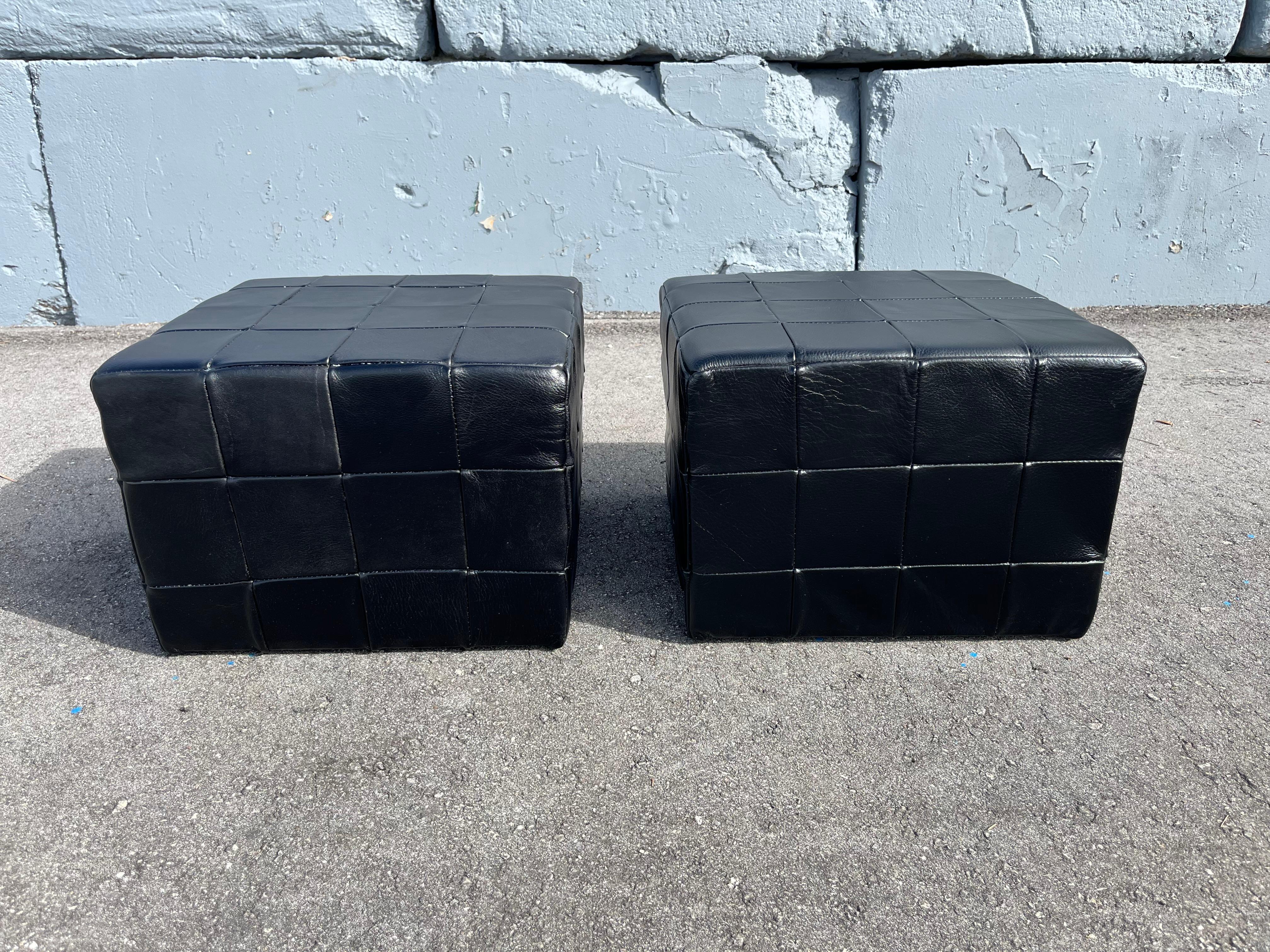 Black Leather Ottoman, Made in Denmark, Leather Patchwork, De Sede Style, Table in vendita 7