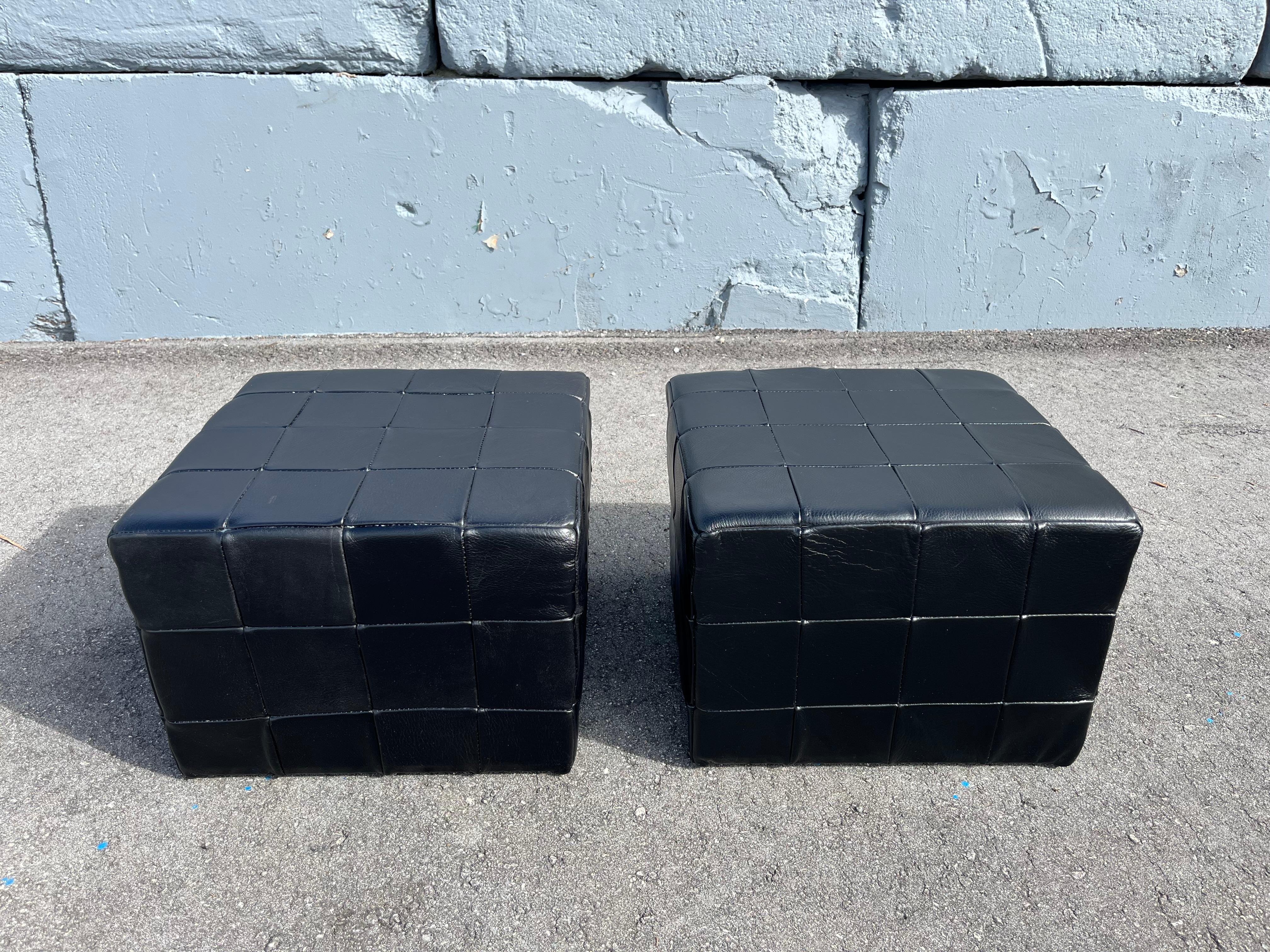 Black Leather Ottoman, Made in Denmark, Leather Patchwork, De Sede Style, Table in vendita 8