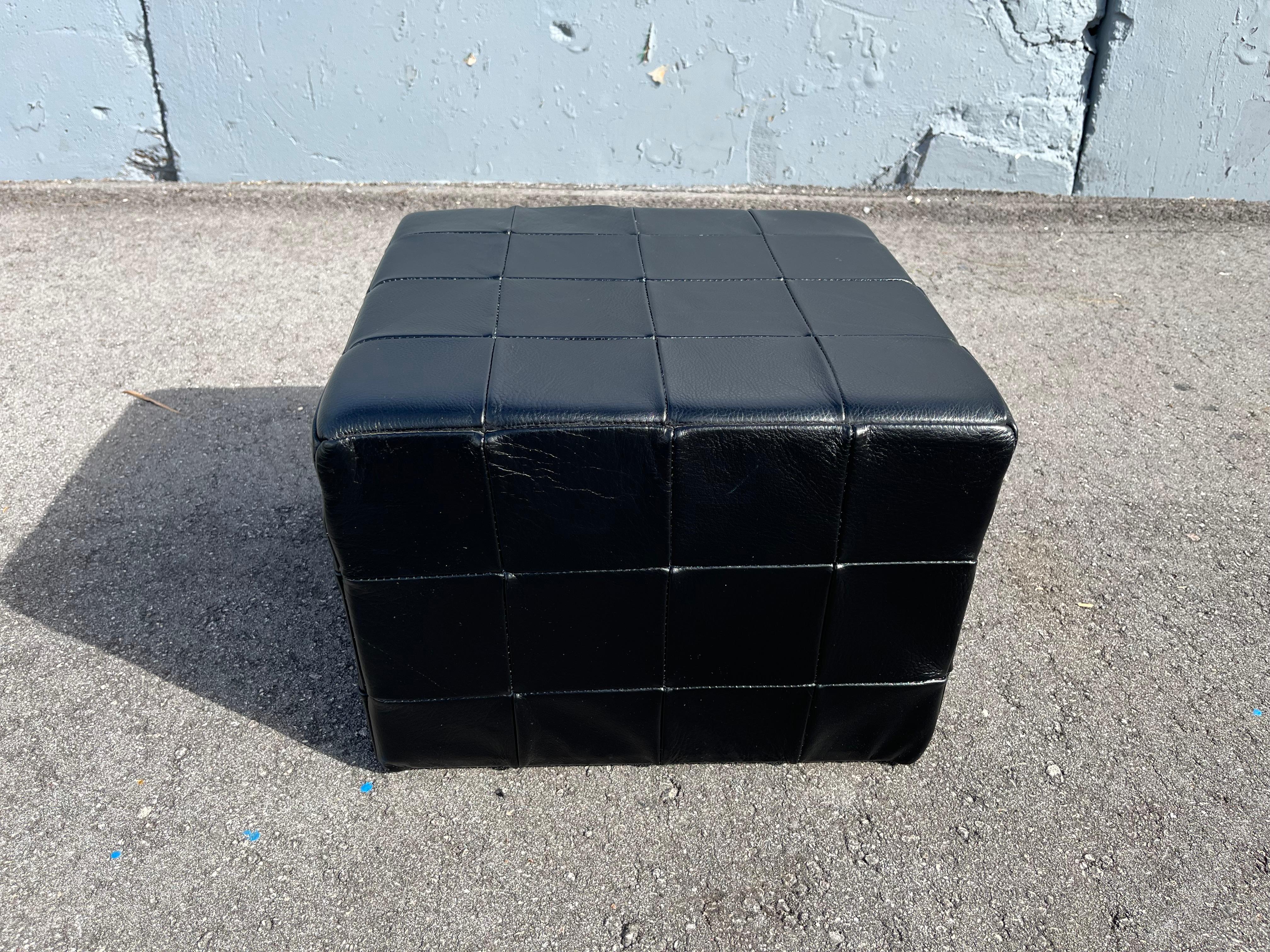 Black Leather Ottoman, Made in Denmark, Leather Patchwork, De Sede Style, Table in vendita 9