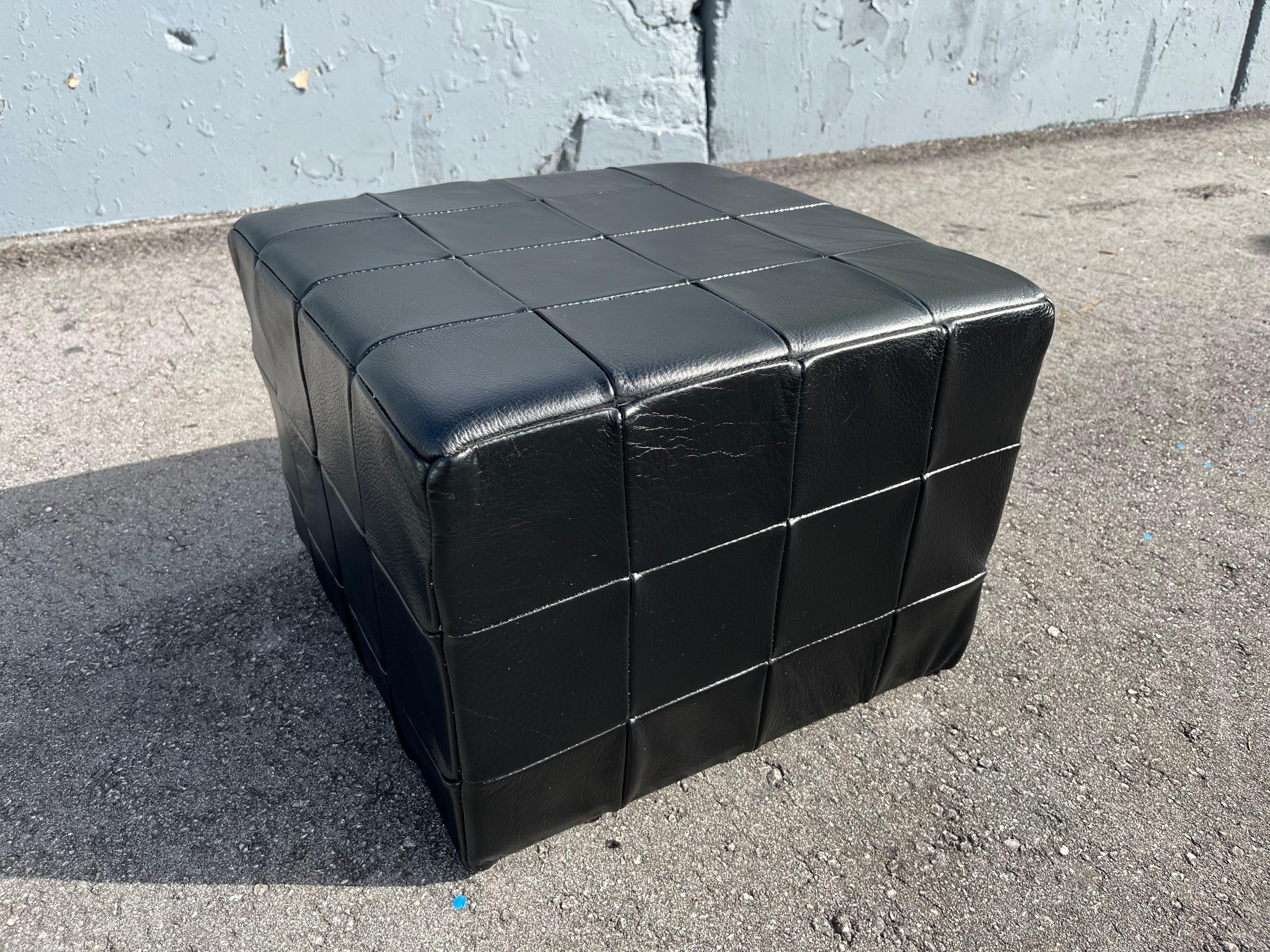 Black Leather Ottoman, Made in Denmark, Leather Patchwork, De Sede Style, Table in vendita 11