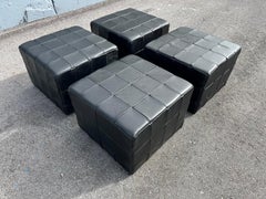 Black Leather Ottoman, Made in Denmark, Leather Patchwork, De Sede Style, Table