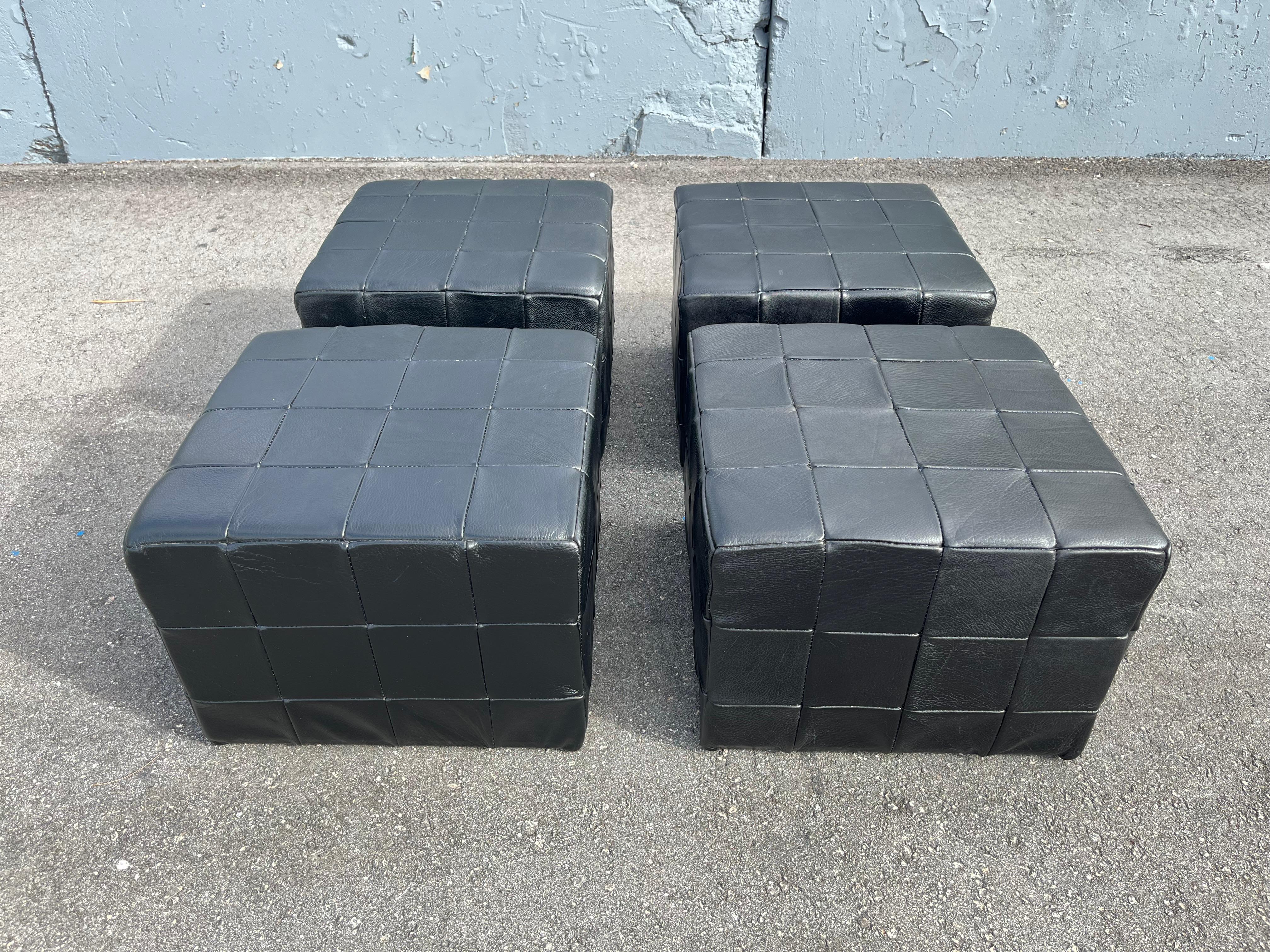 Moderno Black Leather Ottoman, Made in Denmark, Leather Patchwork, De Sede Style, Table in vendita