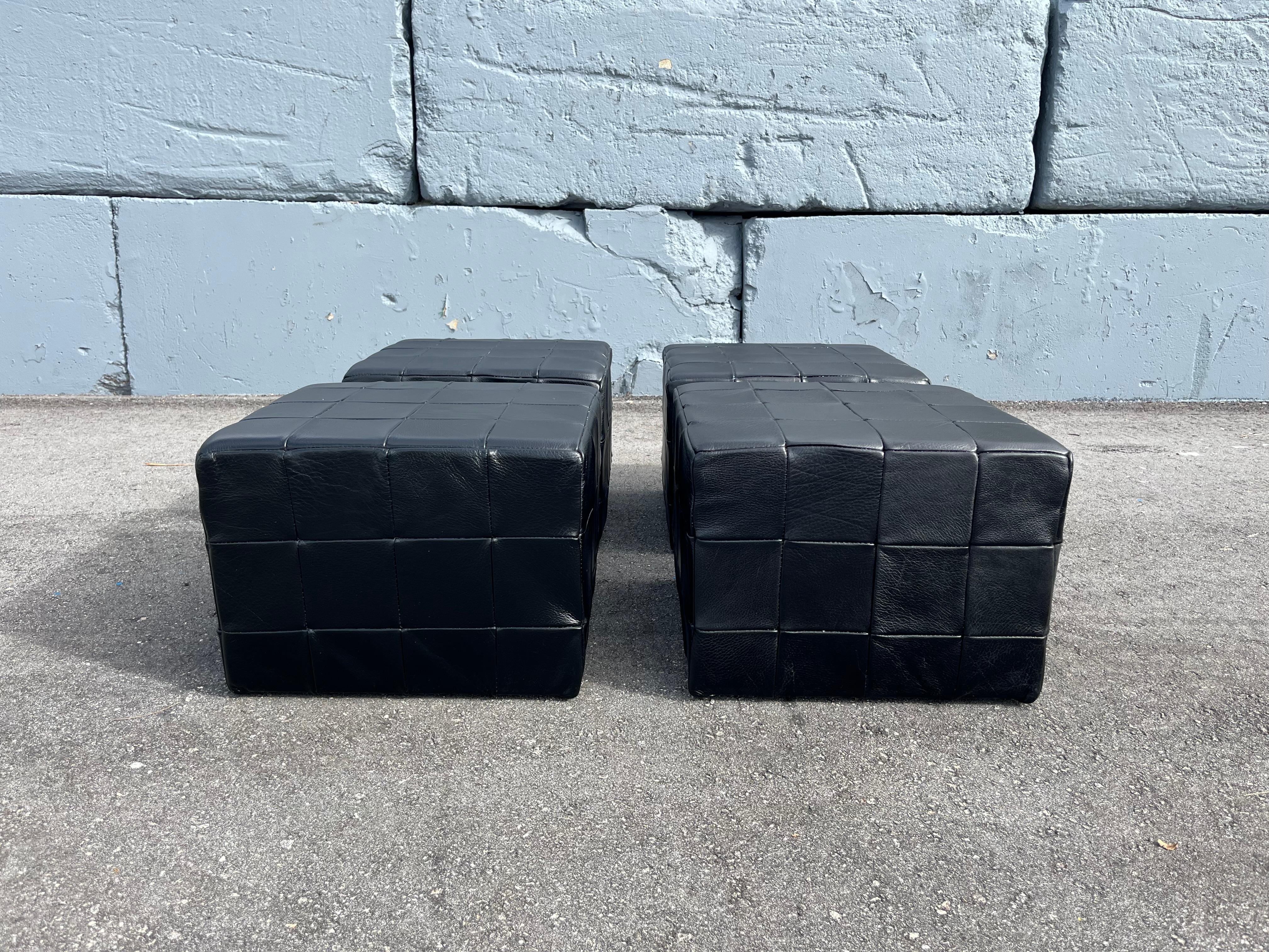 Danese Black Leather Ottoman, Made in Denmark, Leather Patchwork, De Sede Style, Table in vendita