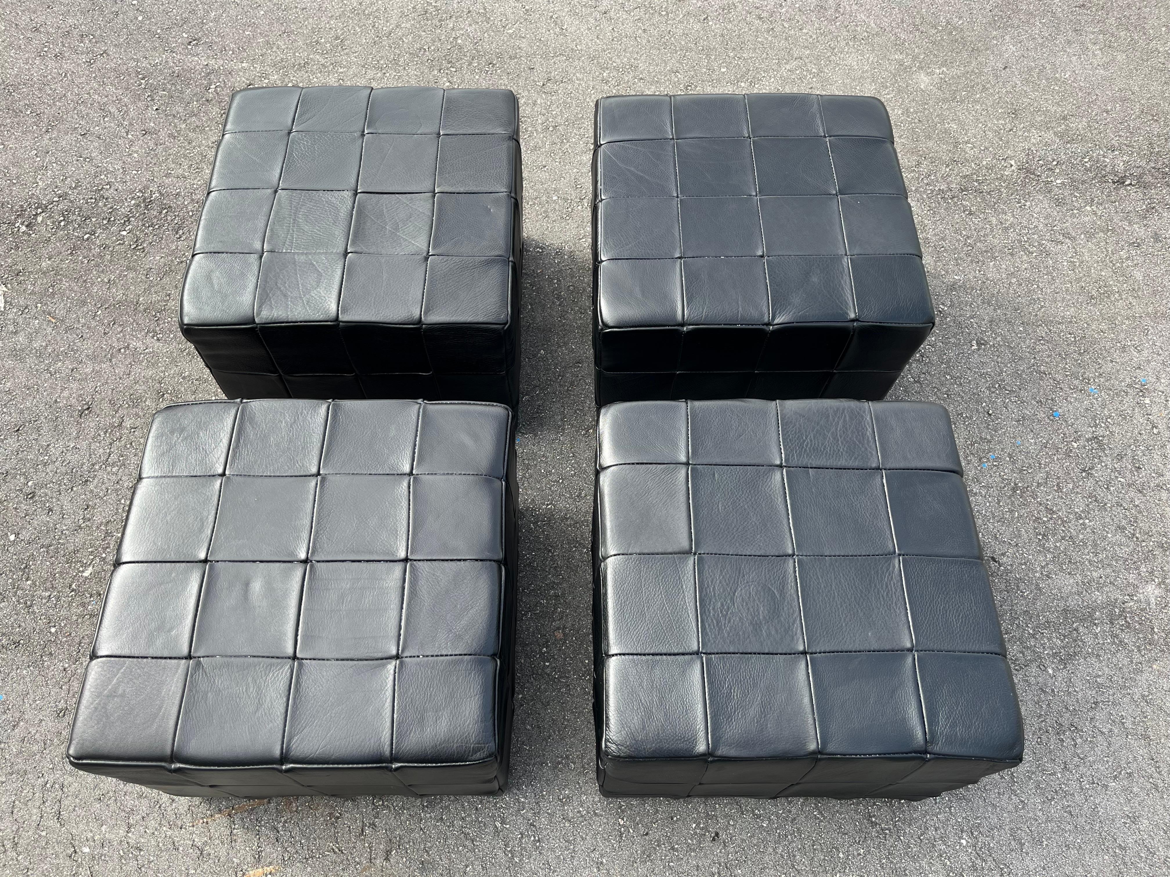 Black Leather Ottoman, Made in Denmark, Leather Patchwork, De Sede Style, Table In condizioni buone in vendita a Miami, FL