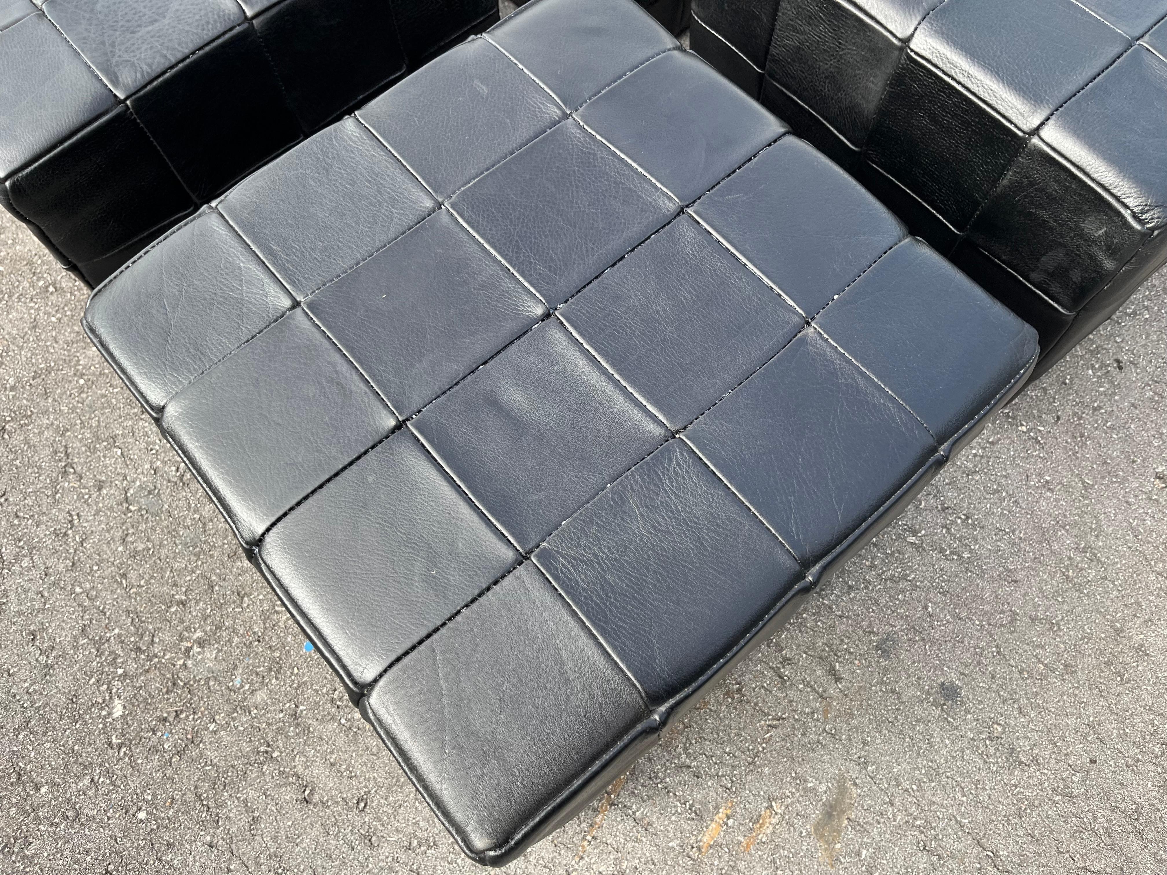 Fine XX secolo Black Leather Ottoman, Made in Denmark, Leather Patchwork, De Sede Style, Table in vendita