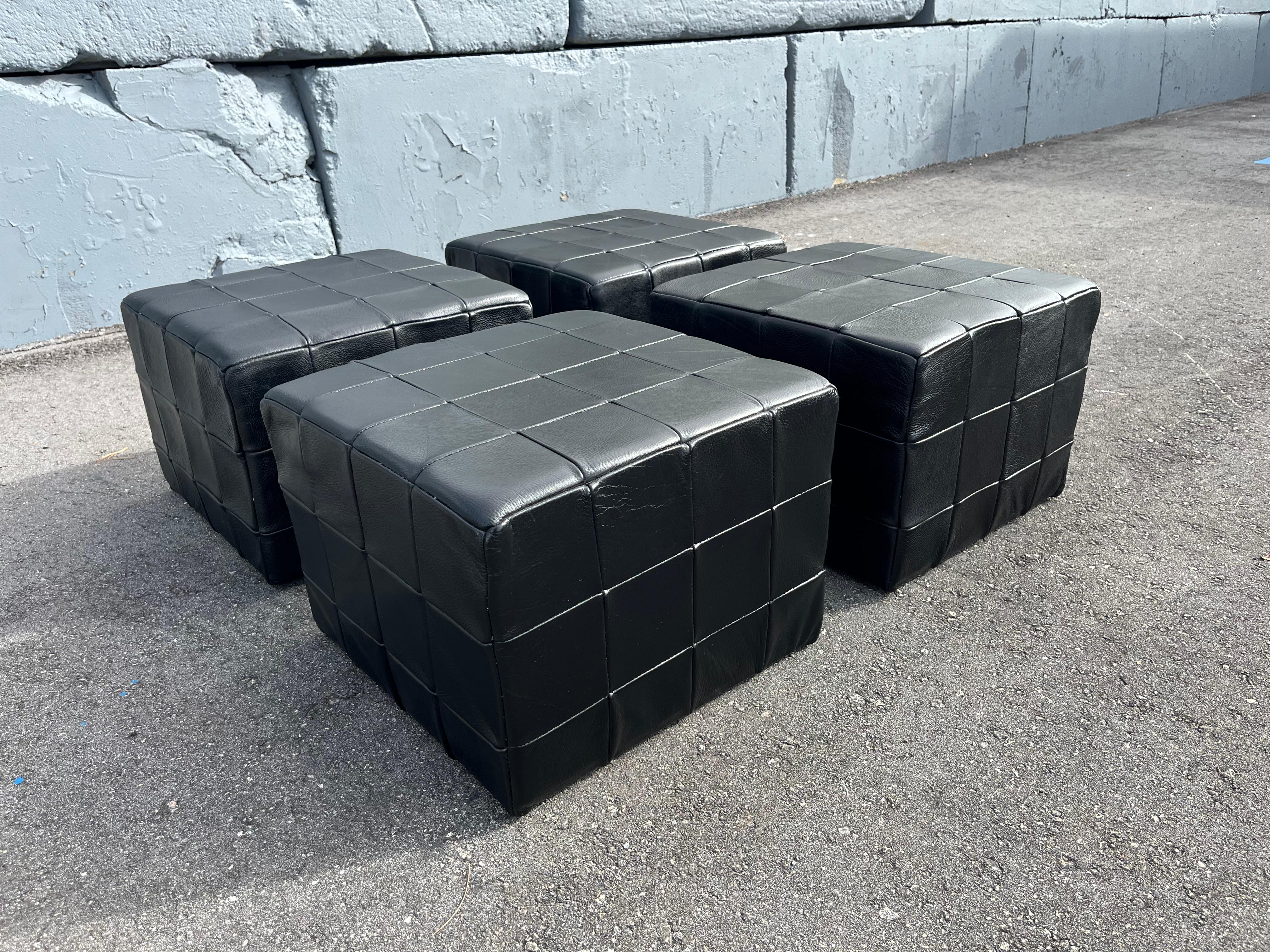 Pelle Black Leather Ottoman, Made in Denmark, Leather Patchwork, De Sede Style, Table in vendita