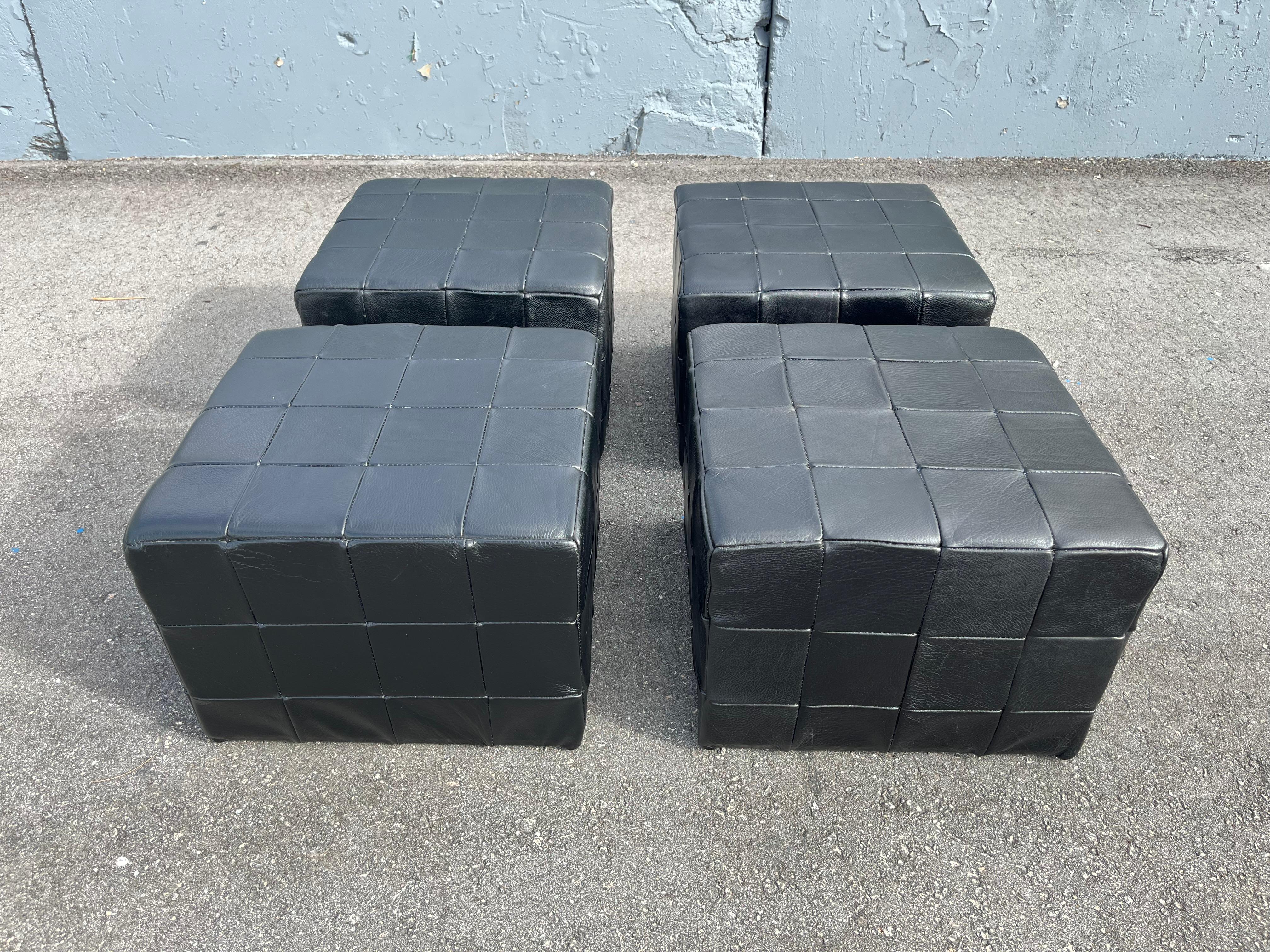 Black Leather Ottoman, Made in Denmark, Leather Patchwork, De Sede Style, Table in vendita 1