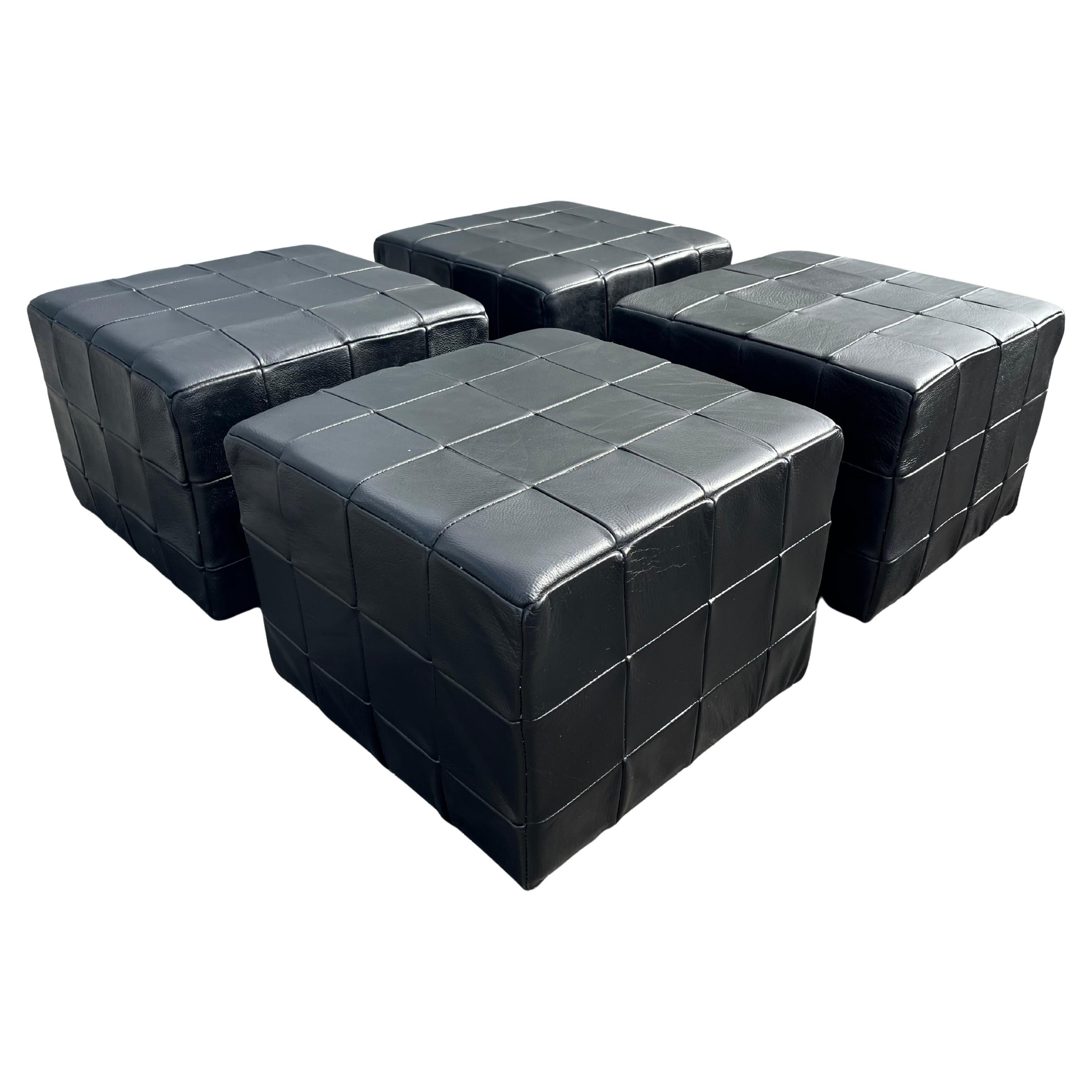 Black Leather Ottoman, Made in Denmark, Leather Patchwork, De Sede Style, Table