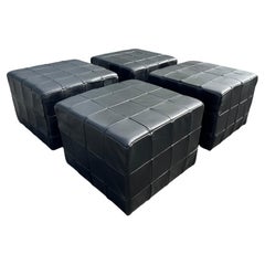 Black Leather Ottoman, Made in Denmark, Leather Patchwork, De Sede Style, Table