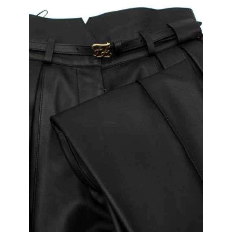 Black leather paper bagwaist trousers For Sale at 1stDibs