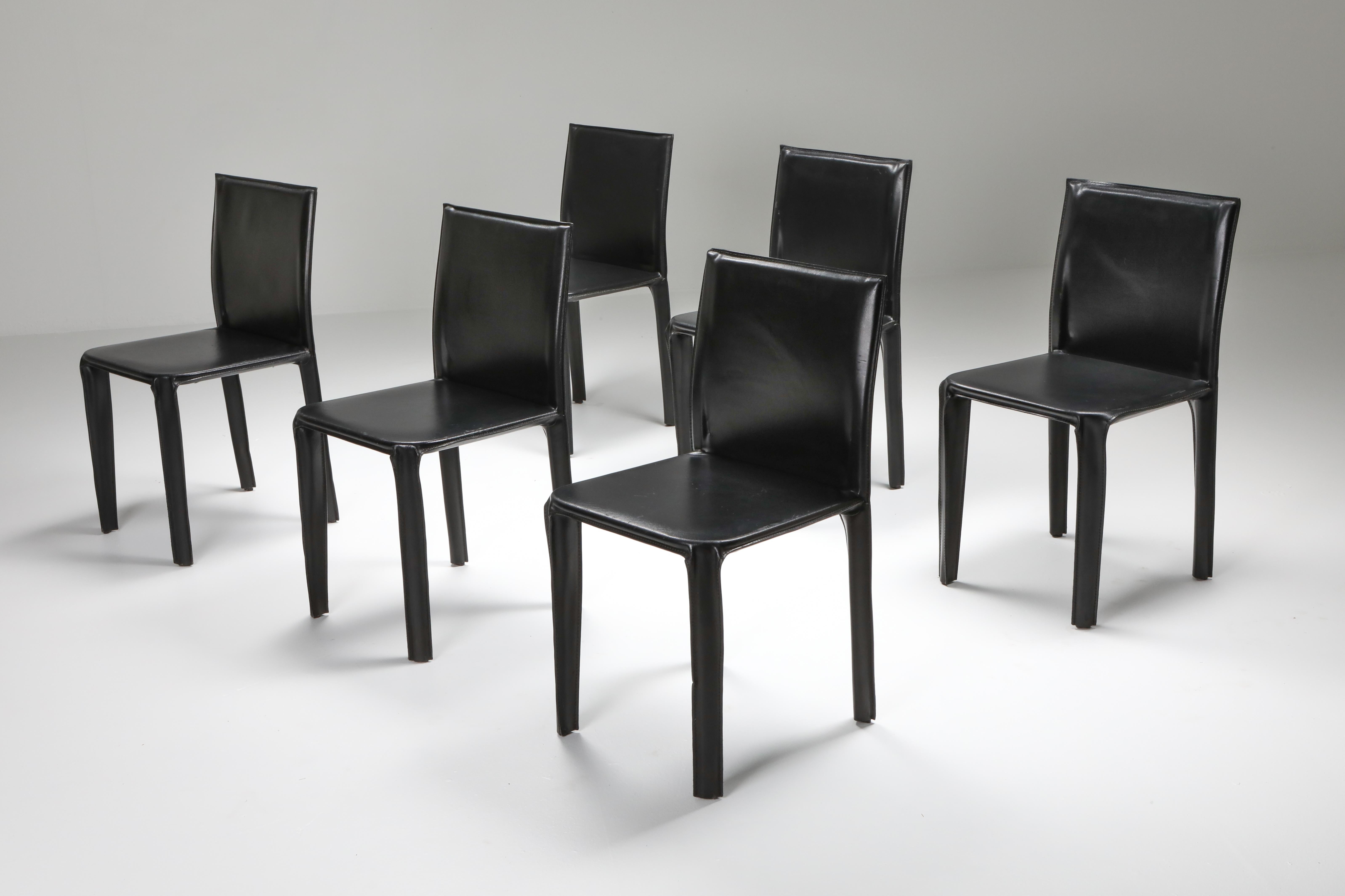 Mid-Century Modern Black Leather 'Pasqualina' CAB Dining Chairs