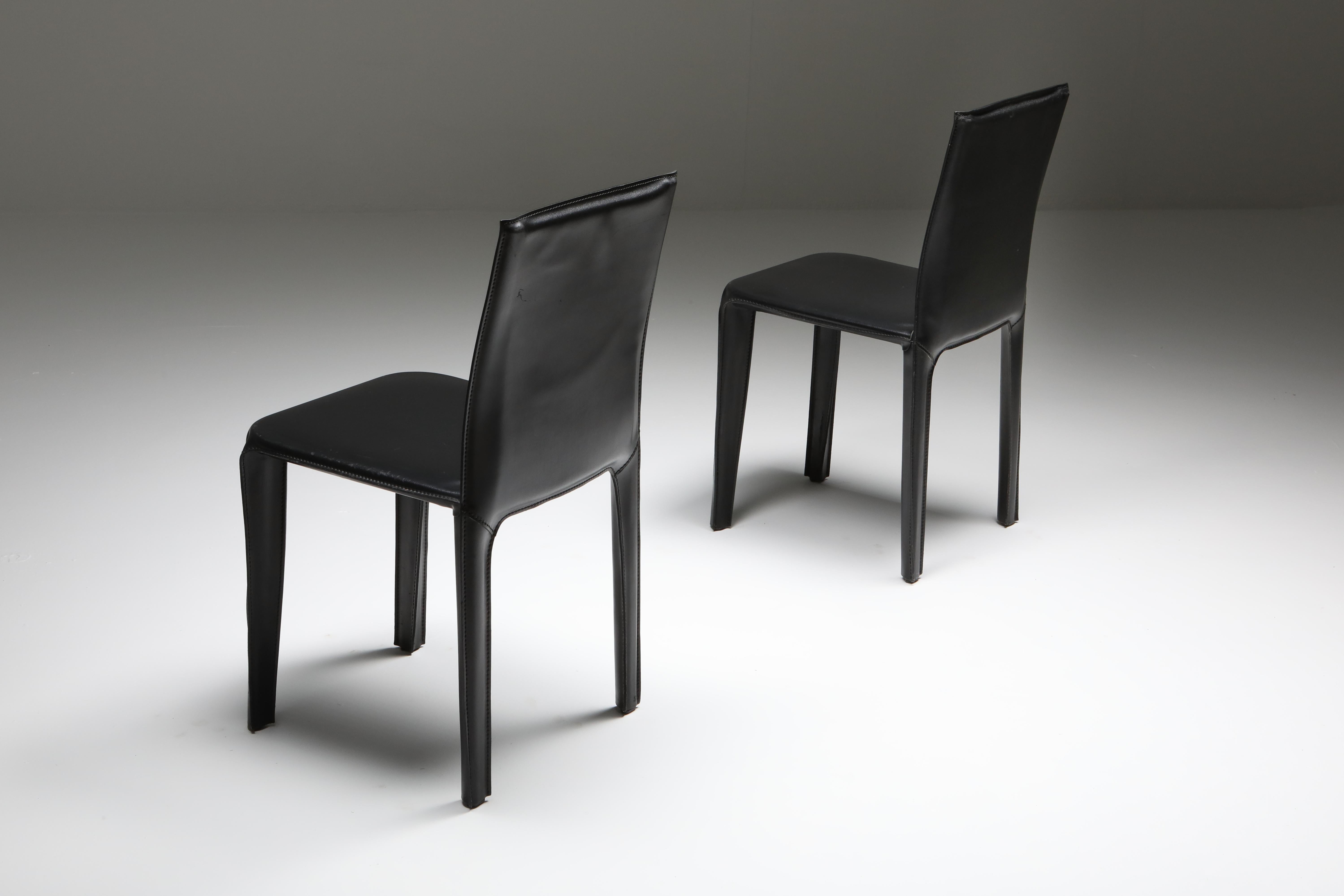 Mid-Century Modern Black Leather 'Pasqualina' CAB Dining Chairs