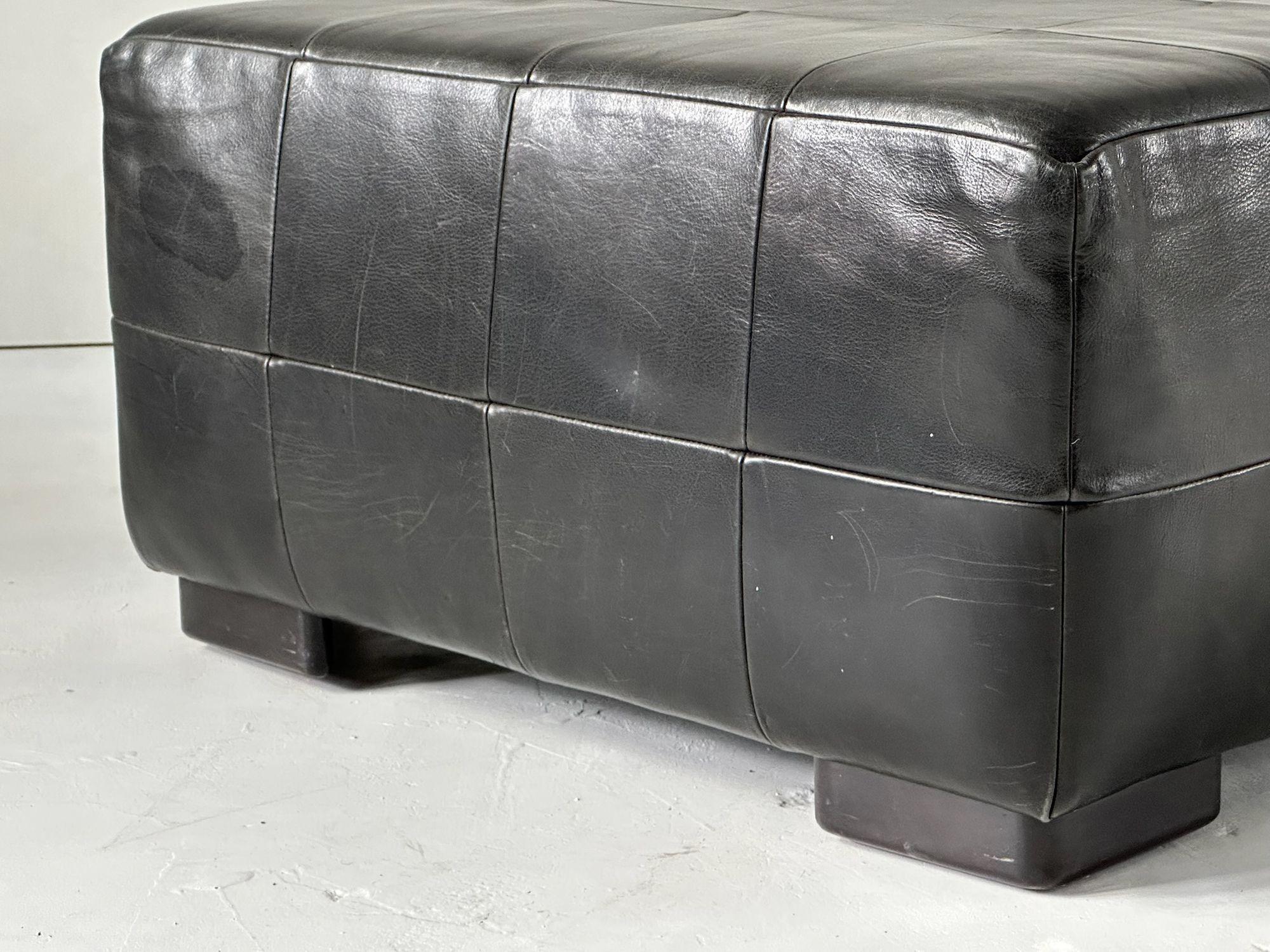 Post-Modern Black Leather Patchwork Ottoman, 1980 For Sale