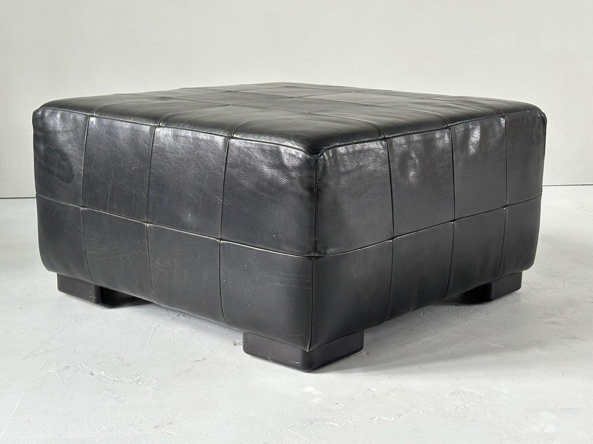 American Black Leather Patchwork Ottoman, 1980 For Sale